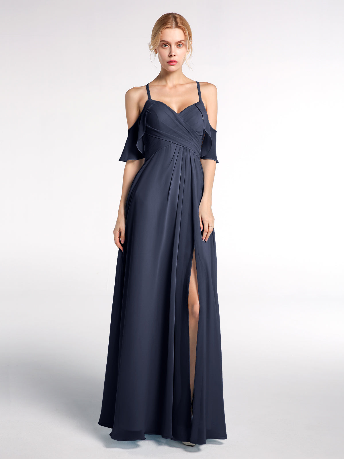 One Shoulder Spaghetti Straps Sheath Velvet Dress Dark Navy main image 0