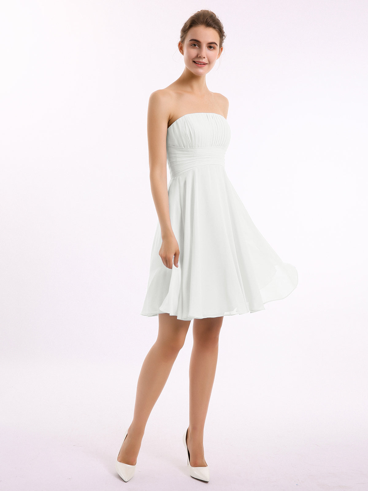 Strapless Chiffon Knee Length Bridesmaid Dress Ivory - Ivory / US0 Strapless Chiffon Knee Length Bridesmaid Dress Ivory - Ivory / US0