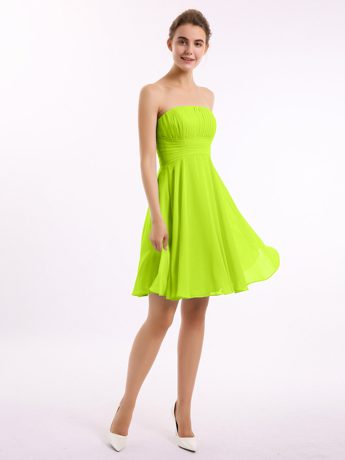 Chiffon Long Bridesmaid Gowns with Bow Sash Lime Green Plus Size