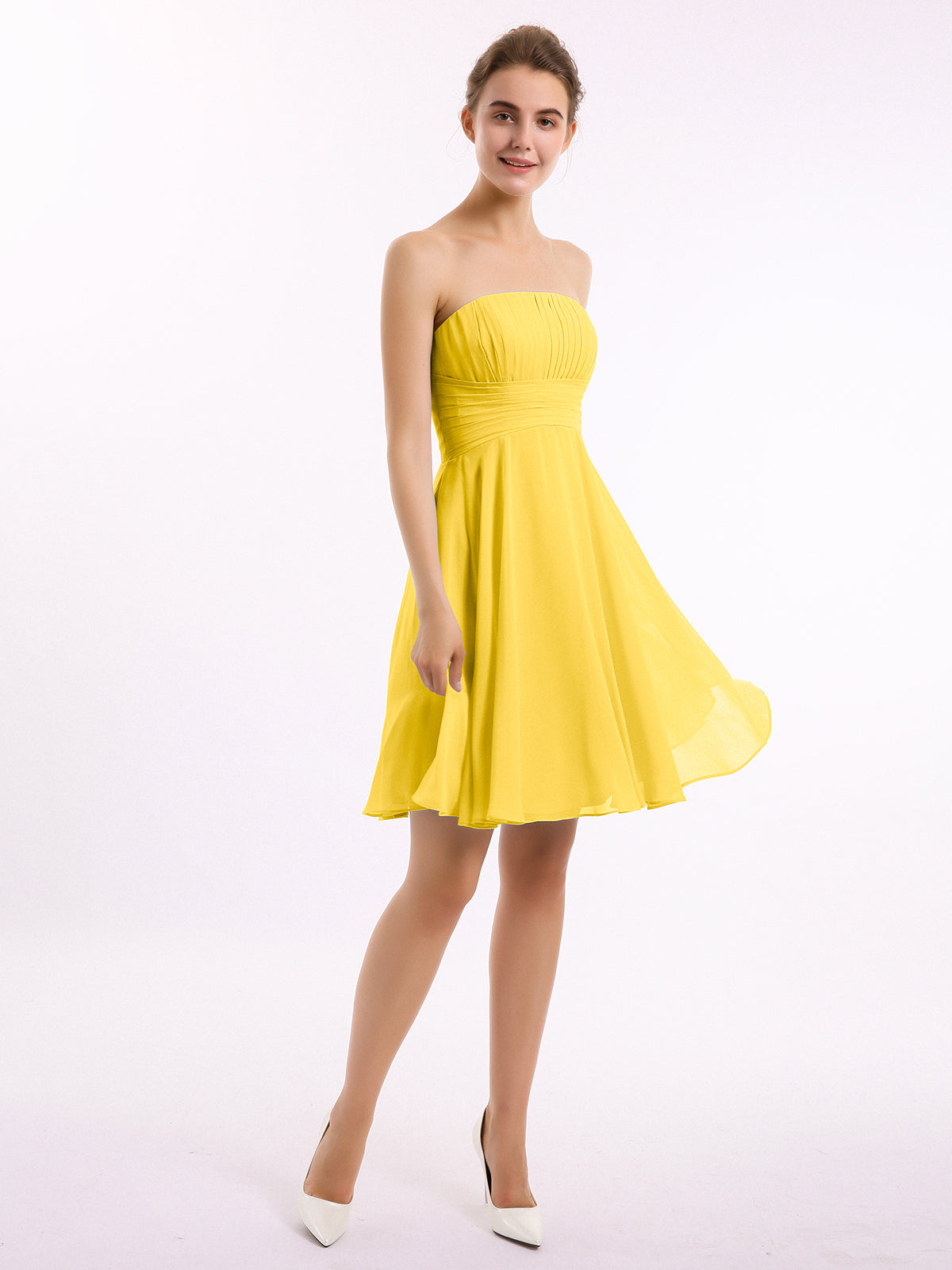 Short Chiffon Strapless Bridesmaid Gowns Marigold Plus Size main image 1