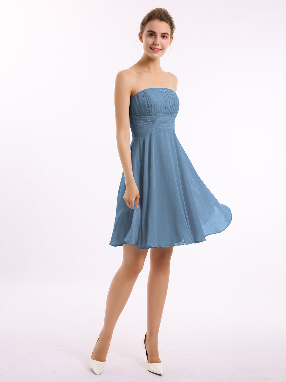 BABARONI Strapless Chiffon Knee Length Bridesmaid Dress Slate Blue Plus Size, Slate Blue / US18 BABARONI Strapless Chiffon Knee Length Bridesmaid Dress Slate Blue Plus Size, Slate Blue / US18