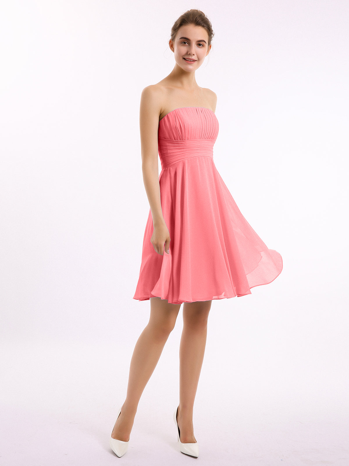 Straplesses Chiffon Maxi Dresses with Bow Watermelon Plus Size