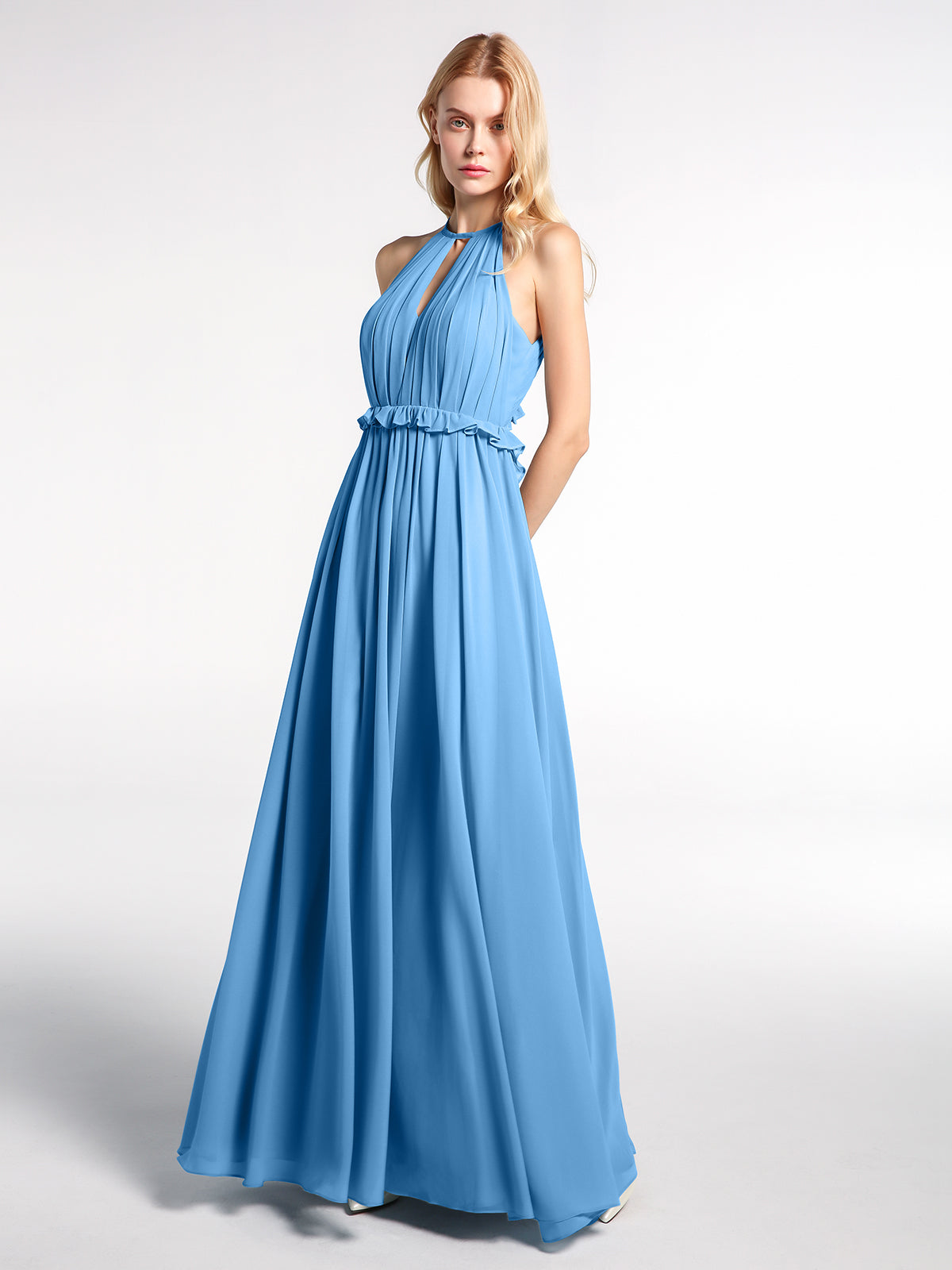 Keyhole Neckline Open Back Chiffon Maxi Dress Royal Blue Plus Size main image 0