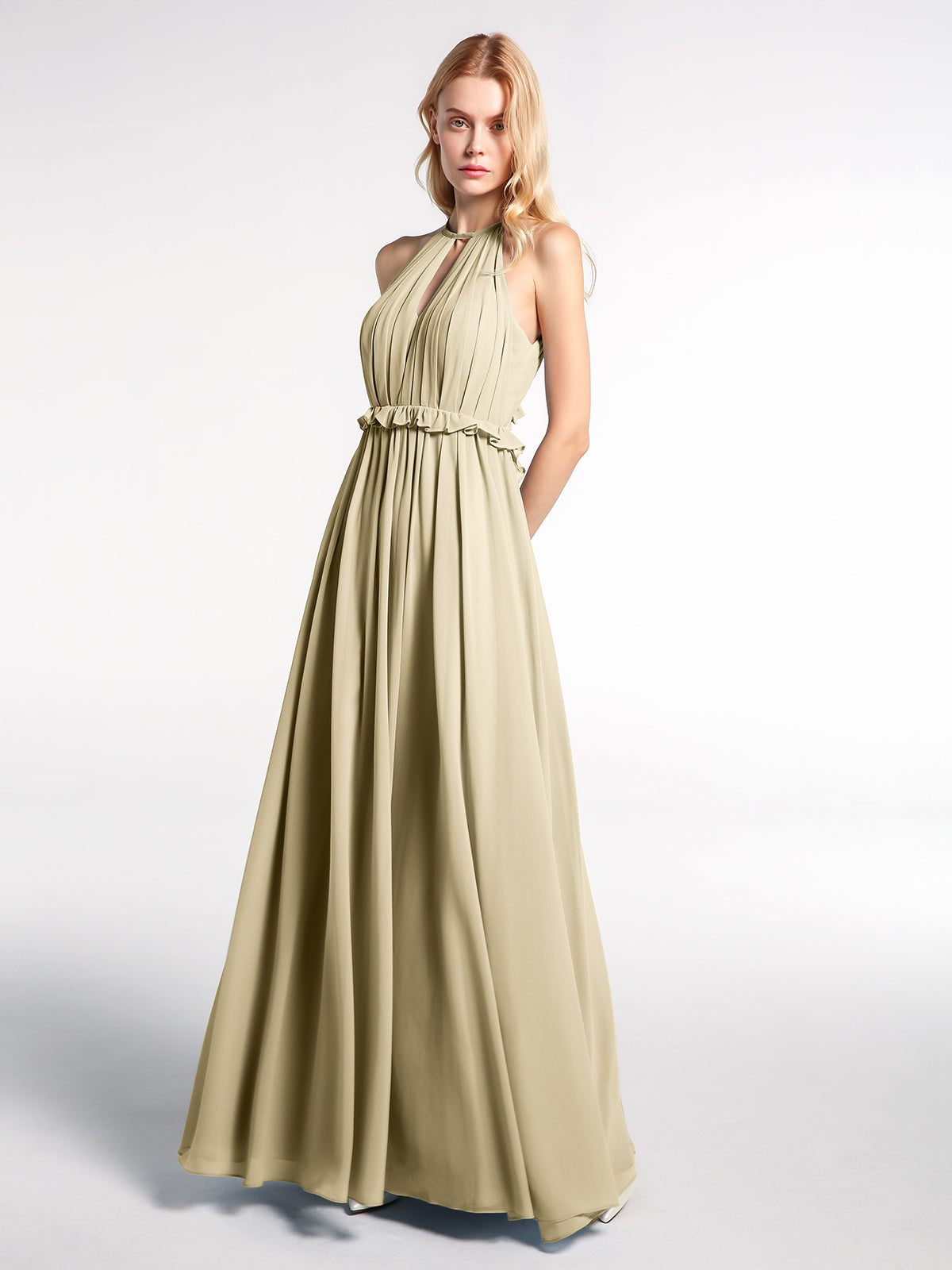Keyhole Neckline Open Back Chiffon Maxi Dress Flamingo Plus Size
