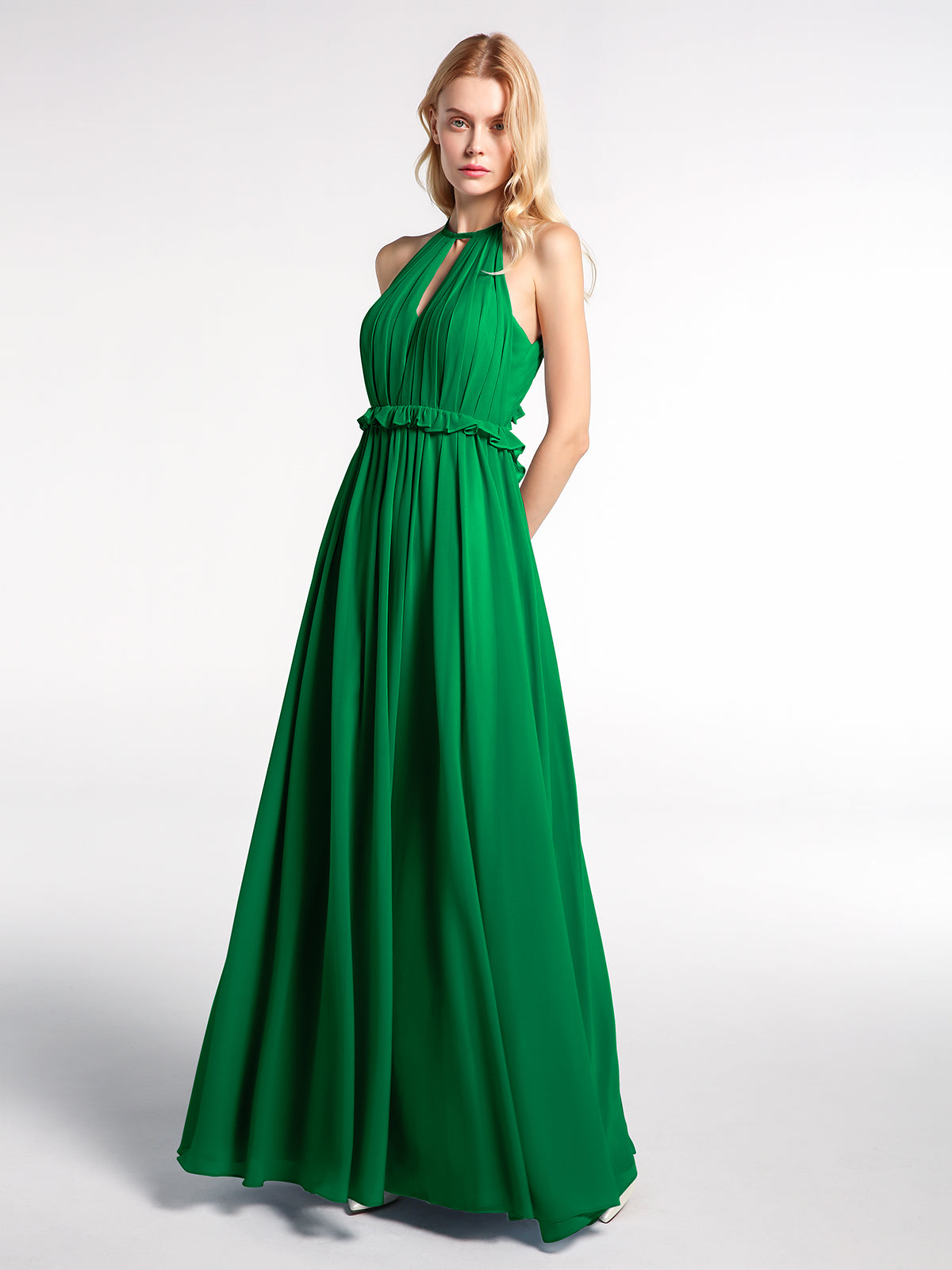 slim fit dress slacks BABARONI Keyhole Neckline Open Back Chiffon Max Long Dress Emerald, Emerald / US0