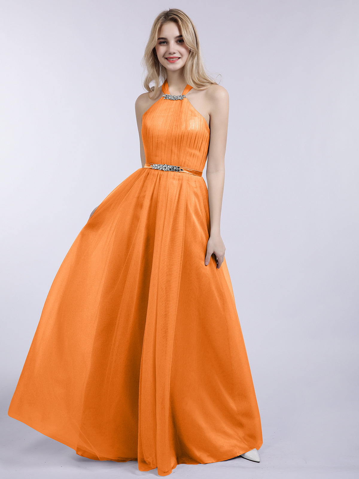Tulle with Beaded Long Dresses Orange Plus Size