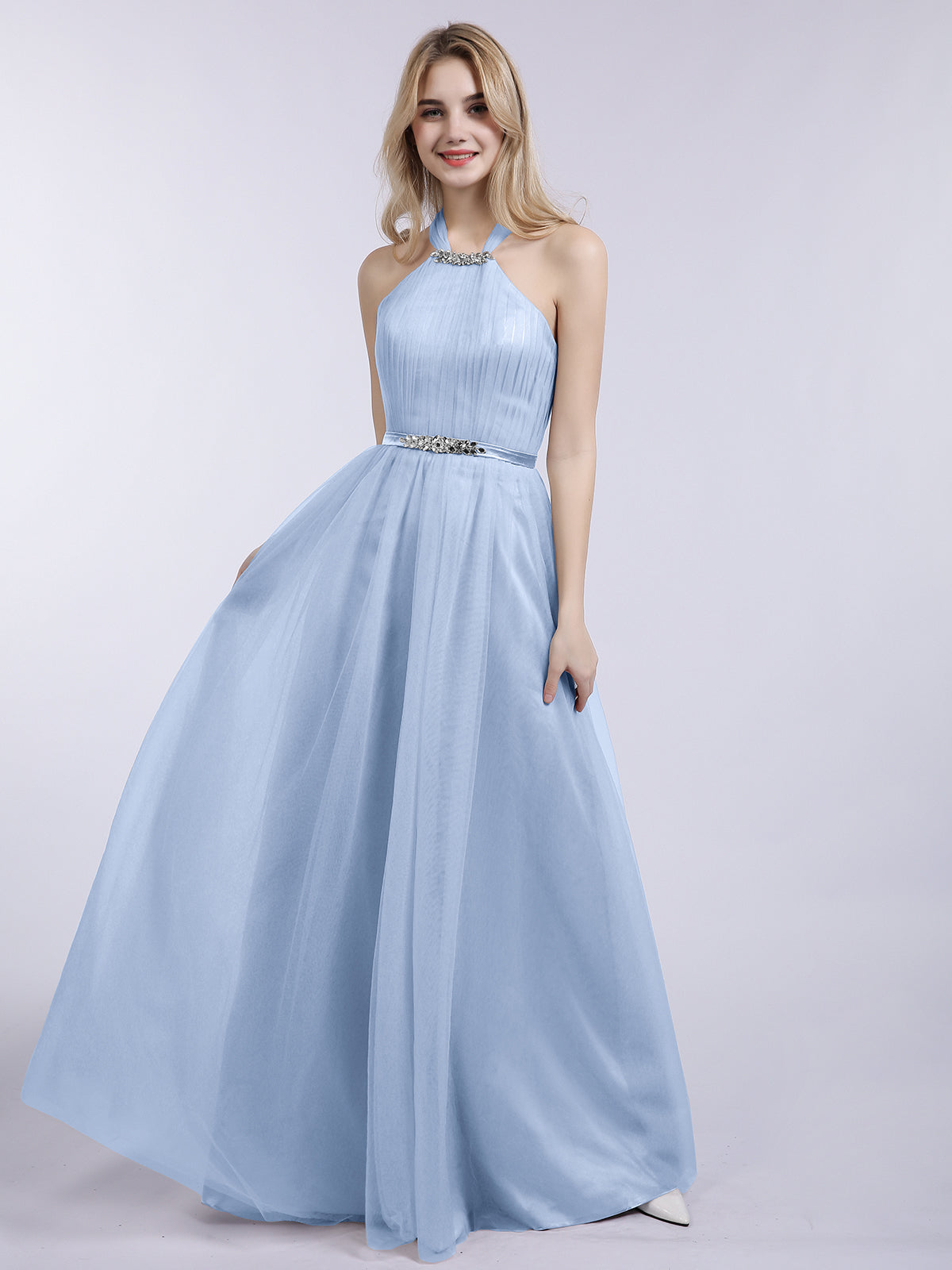 Satin 2 Piece Long Dresses with Pocket Sky Blue Plus Size