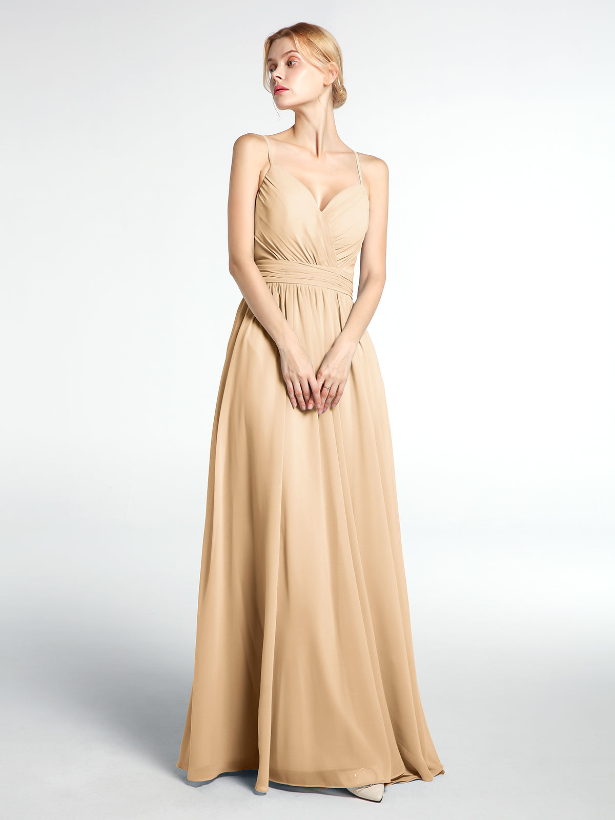 BABARONI Chiffon Peach Bridesmaid Dresses Sweetheart Floor-length Backless Spaghetti Straps A-line BABARONI Chiffon Peach Bridesmaid Dresses Sweetheart Floor-length Backless Spaghetti Straps A-line
