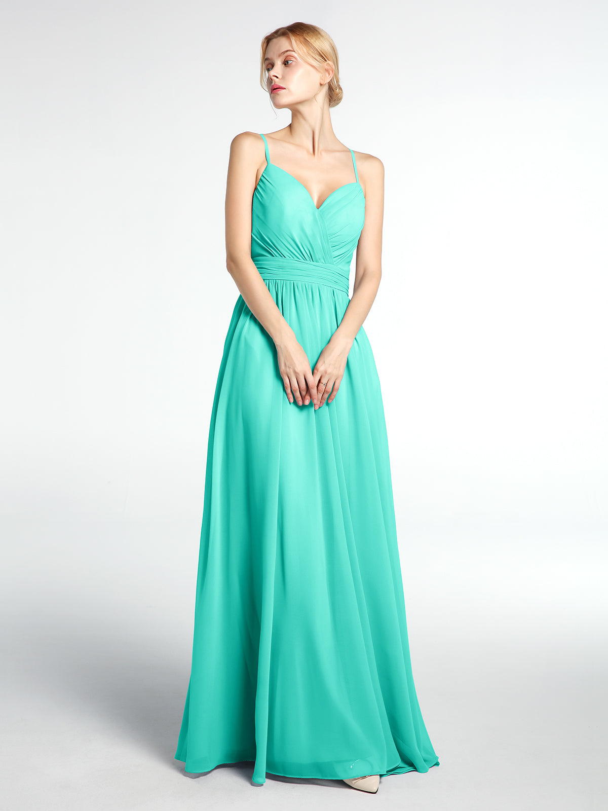 BABARONI Chiffon Spa Bridesmaid Dresses Sweetheart Floor-length Backless  Spaghetti Straps A-line