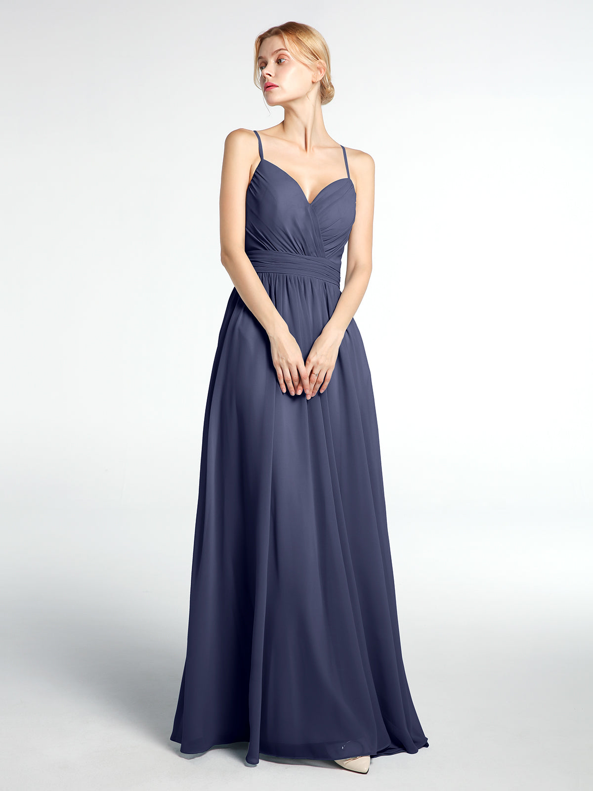 BABARONI Chiffon Stormy Bridesmaid Dresses Sweetheart Floor-length Backless  Spaghetti Straps A-line