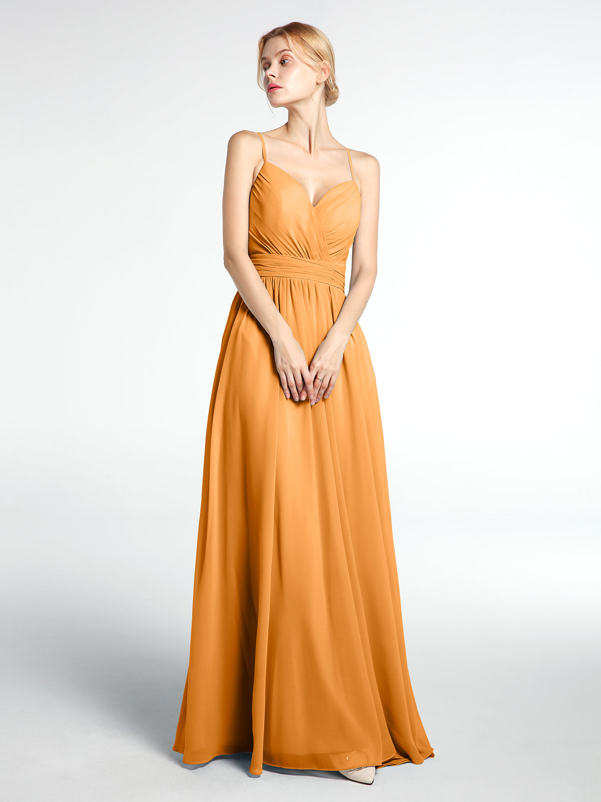 tangerine colored bridesmaid dresses BABARONI Chiffon Sweetheart Floor-length Backless Spaghetti Straps A-line Stretch All Weddings Cooling Sleepwear David's - Featuring Galina SIZE:XL