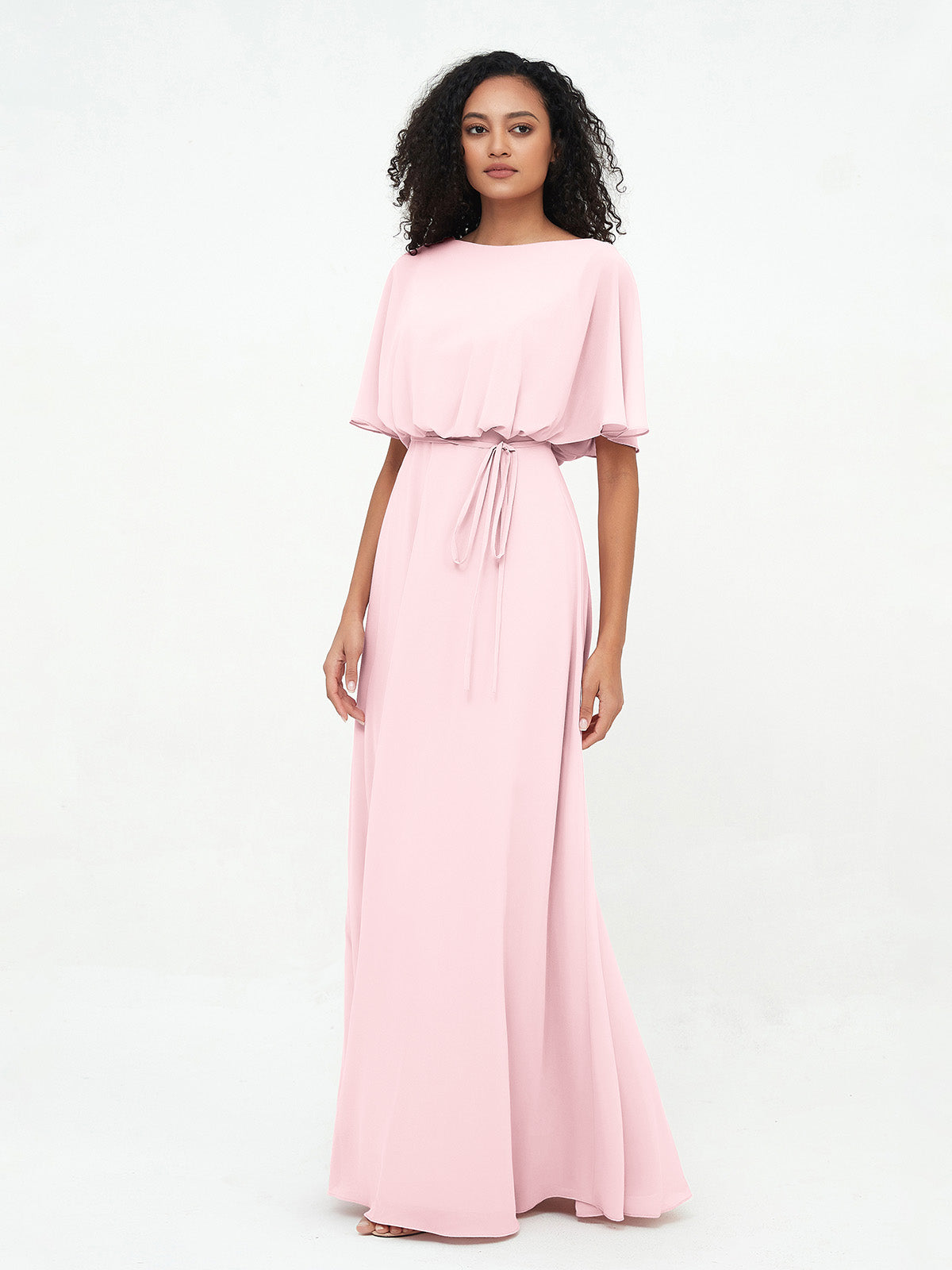 Simple Chiffon Bridesmaid Dress with Slit Blushing Pink