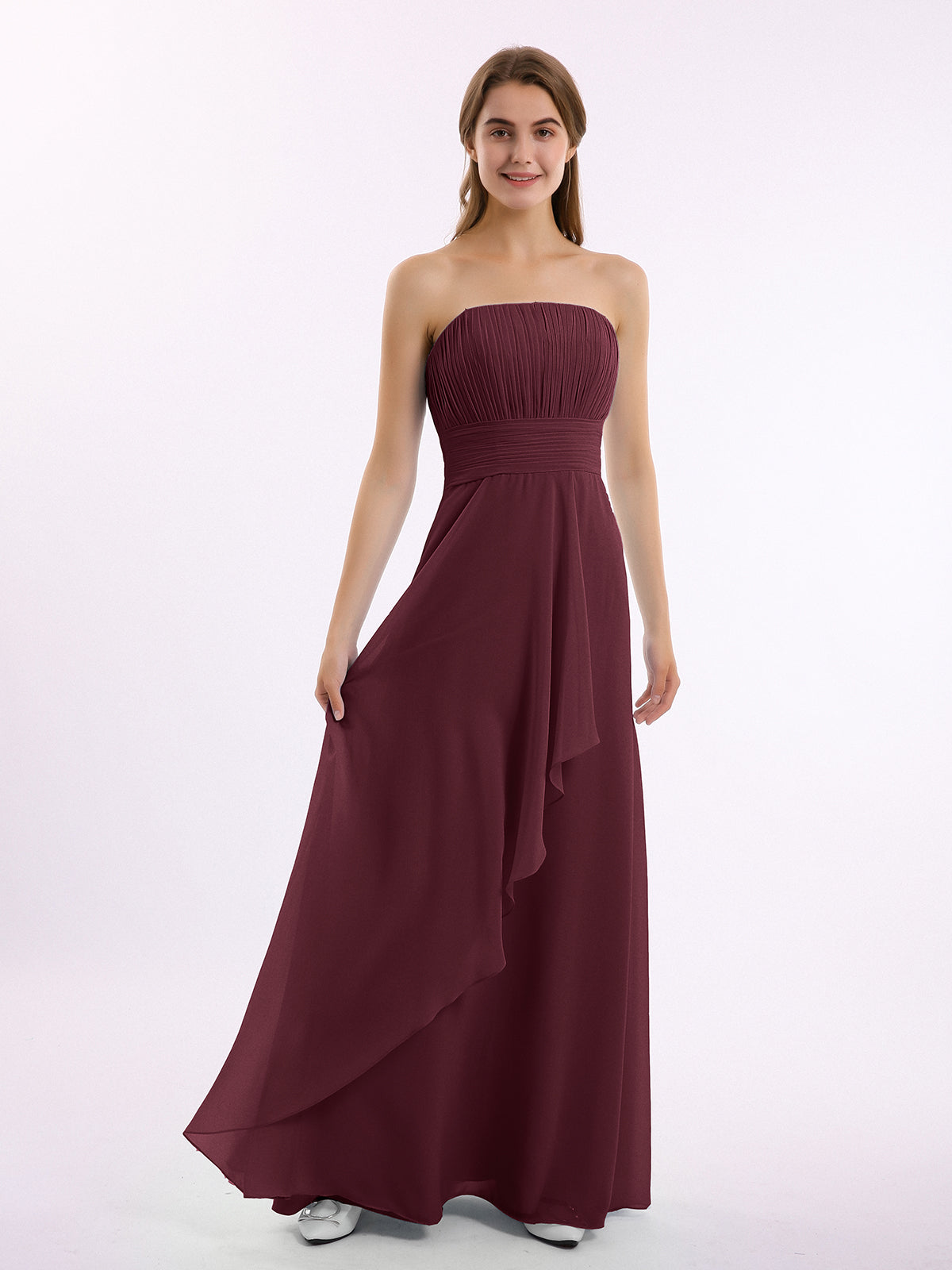 BABARONI Straight Across Neck Chiffon Bridesmaid Dress Cabernet, Cabernet / US0
