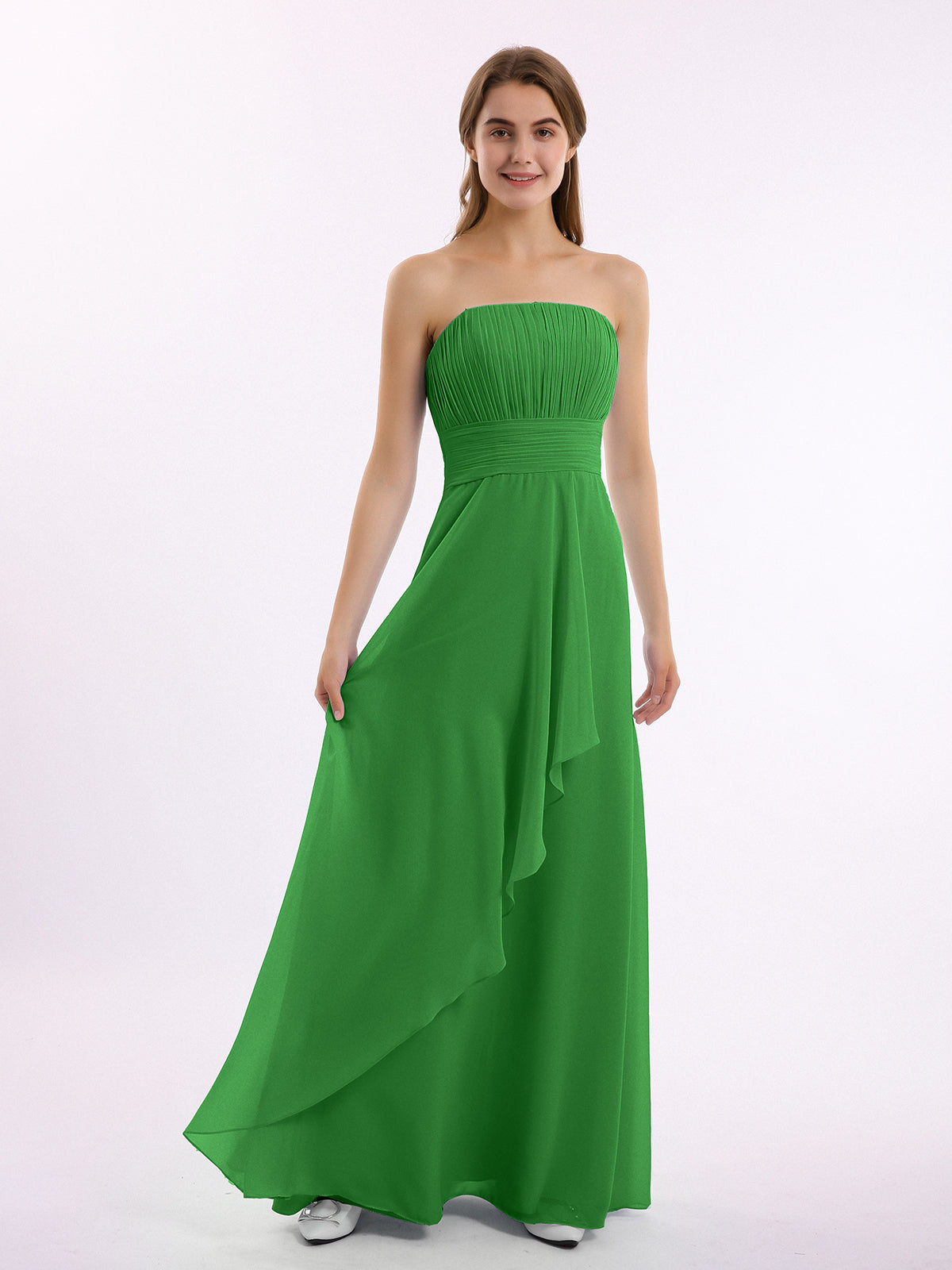 Straight Across Neck Chiffon Bridesmaid Dress Green - Green / US0 Straight Across Neck Chiffon Bridesmaid Dress Green - Green / US0