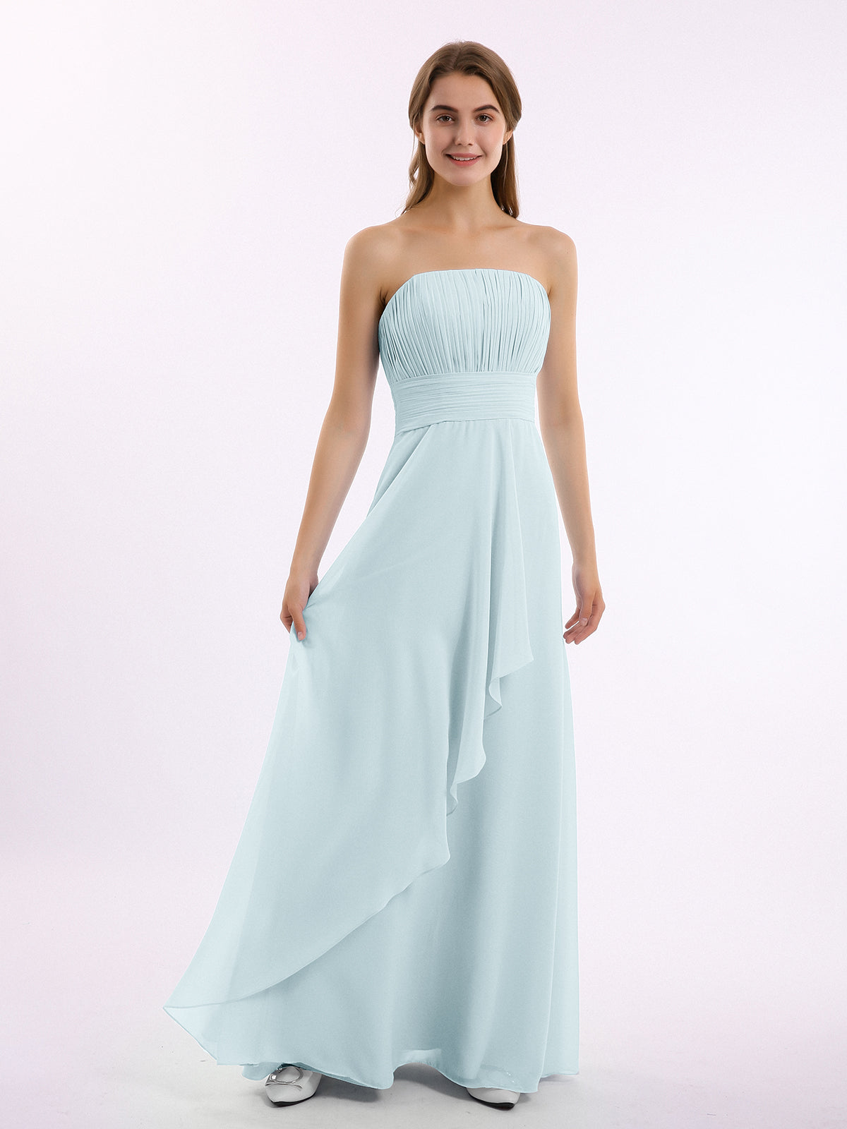 BABARONI Straight Across Neck Chiffon Bridesmaid Dress Mist, Mist / US0 BABARONI Straight Across Neck Chiffon Bridesmaid Dress Mist, Mist / US0