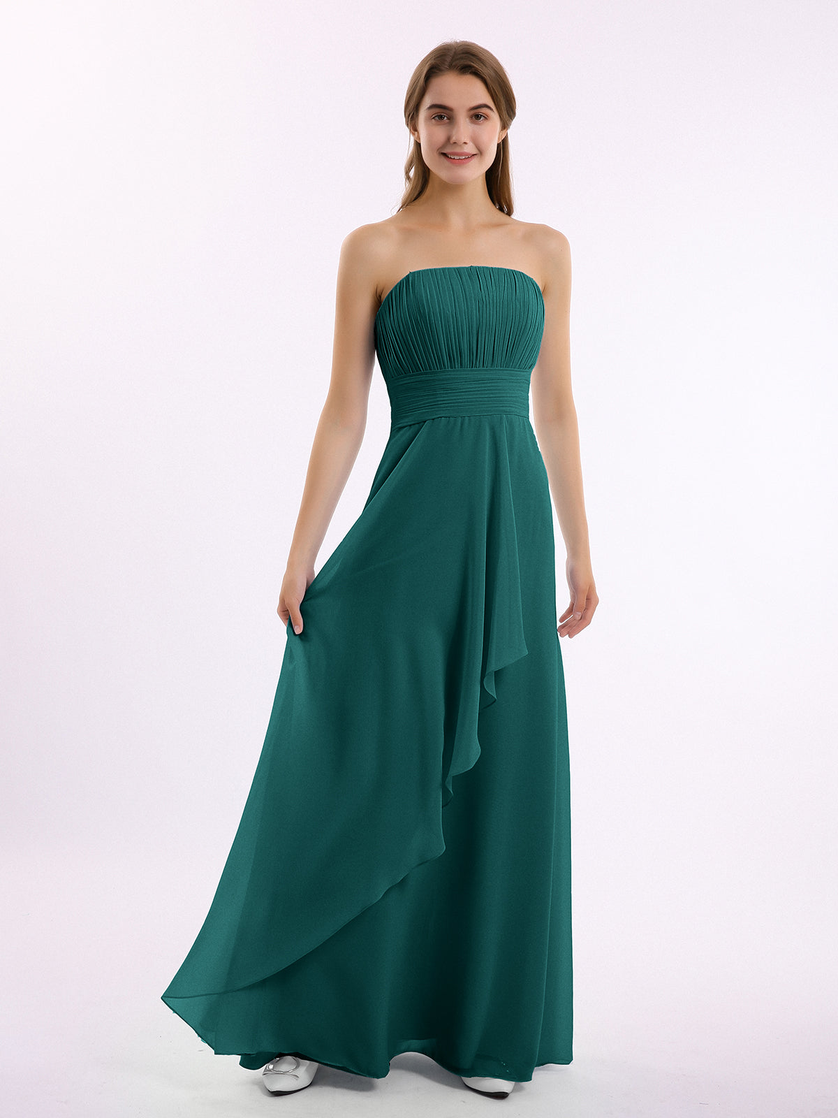 V-neck Simple Chiffon Full Length Dresses Peacock Plus Size