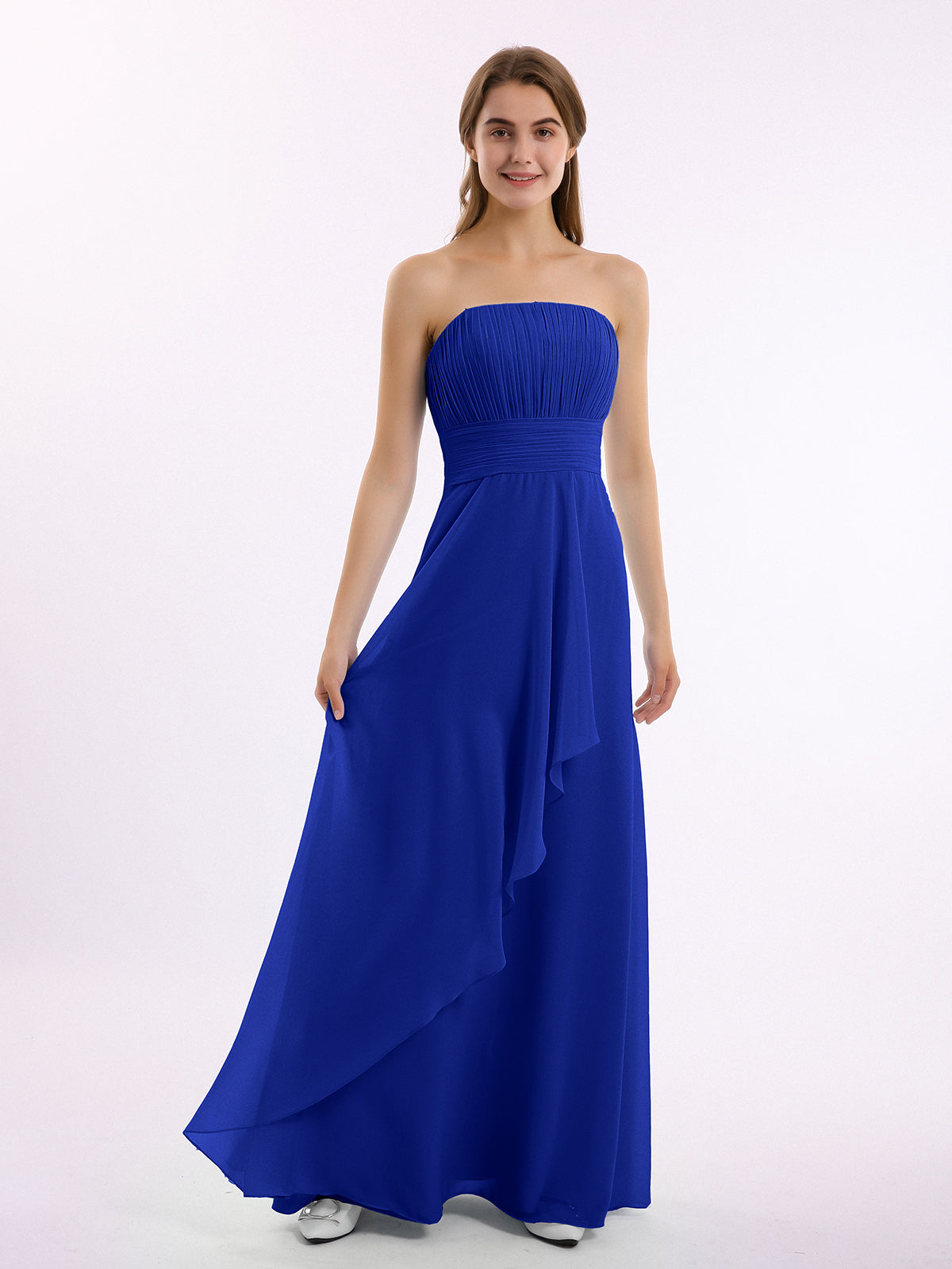 BABARONI Chiffon Royal Blue Bridesmaid Dresses Strapless Floor-length Sleeveless Pleated A-line, Royal Blue / US0