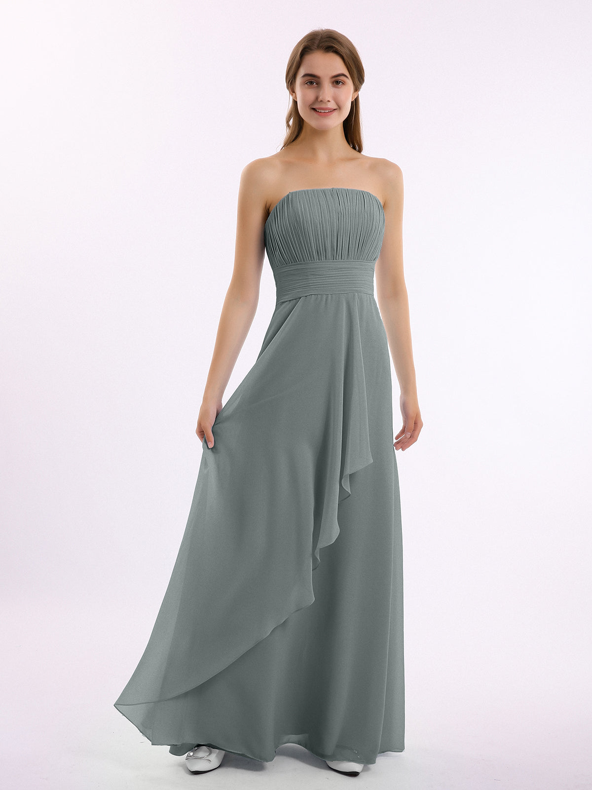 slim fit dress slacks Gray Green Mermaid Satin Long Bridesmaid Dresses MBD170 main image 1