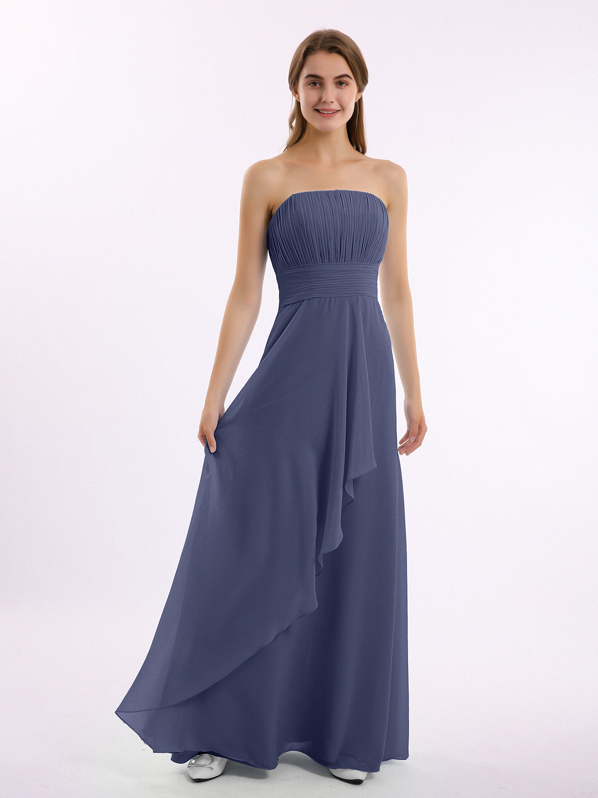 BABARONI Straight Across Neck Chiffon Bridesmaid Dress Stormy, Stormy / US0 BABARONI Straight Across Neck Chiffon Bridesmaid Dress Stormy, Stormy / US0