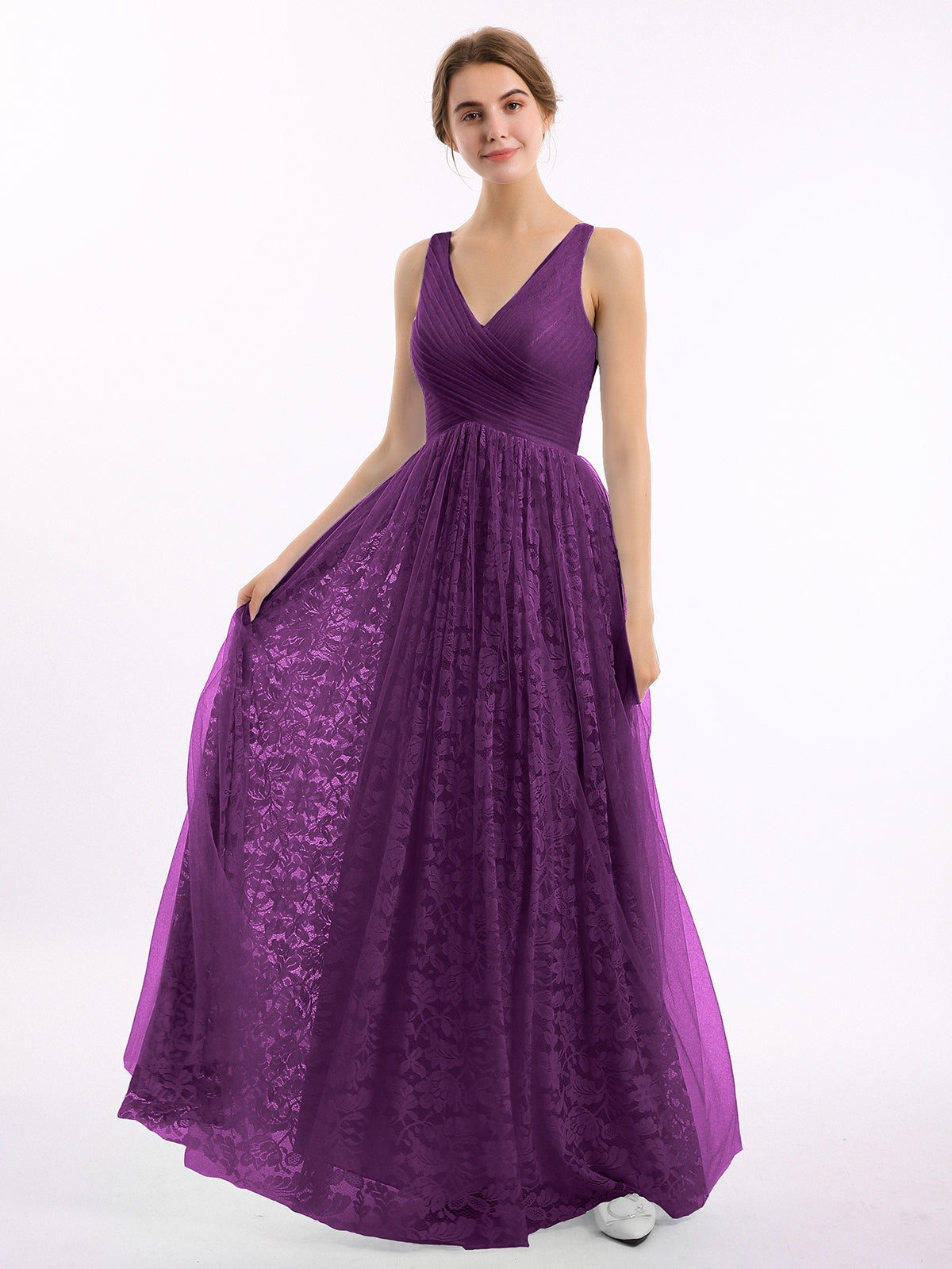 A-Line Jewel Neckline Tulle Dress Grape Plus Size