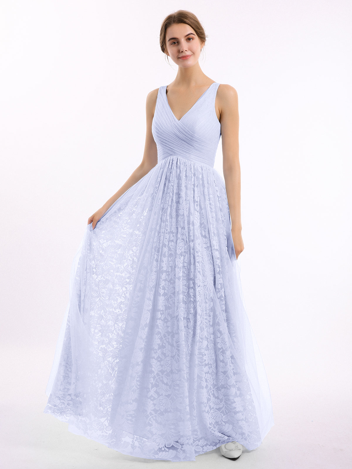 chinese dress ladies BABARONI V Neck Chiffon and Lace Dress with Slit Lavender, Lavender / US0 main image 1