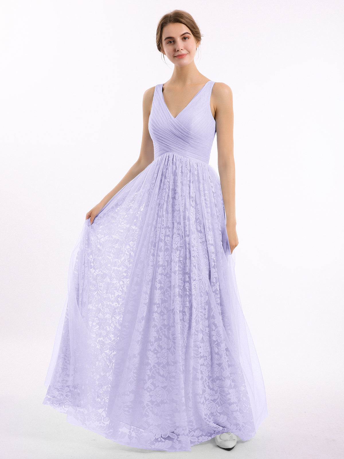 BABARONI V neck Lace Lining And Tulle Dresses Lilac Plus Size, Lilac / US18 BABARONI V neck Lace Lining And Tulle Dresses Lilac Plus Size, Lilac / US18