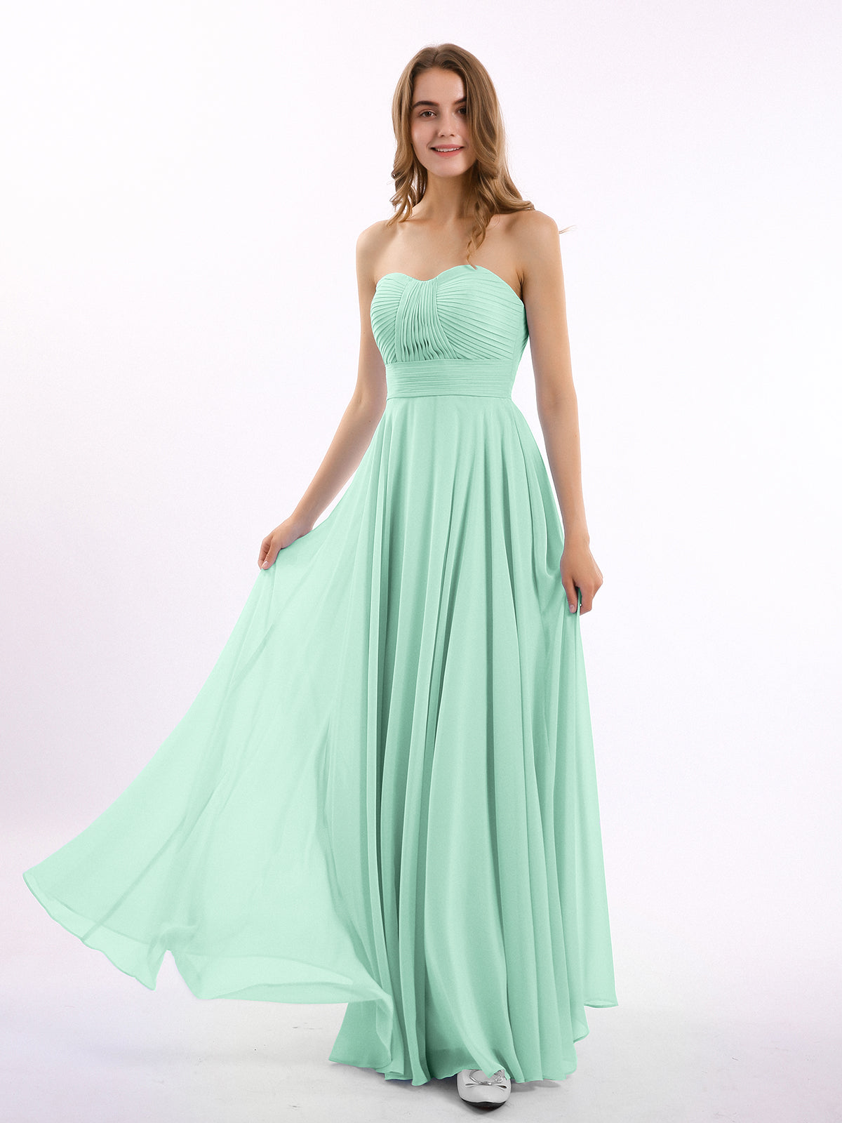 V-neck Chiffon Maxi Bridesmaid Dresses Mint Green Plus Size
