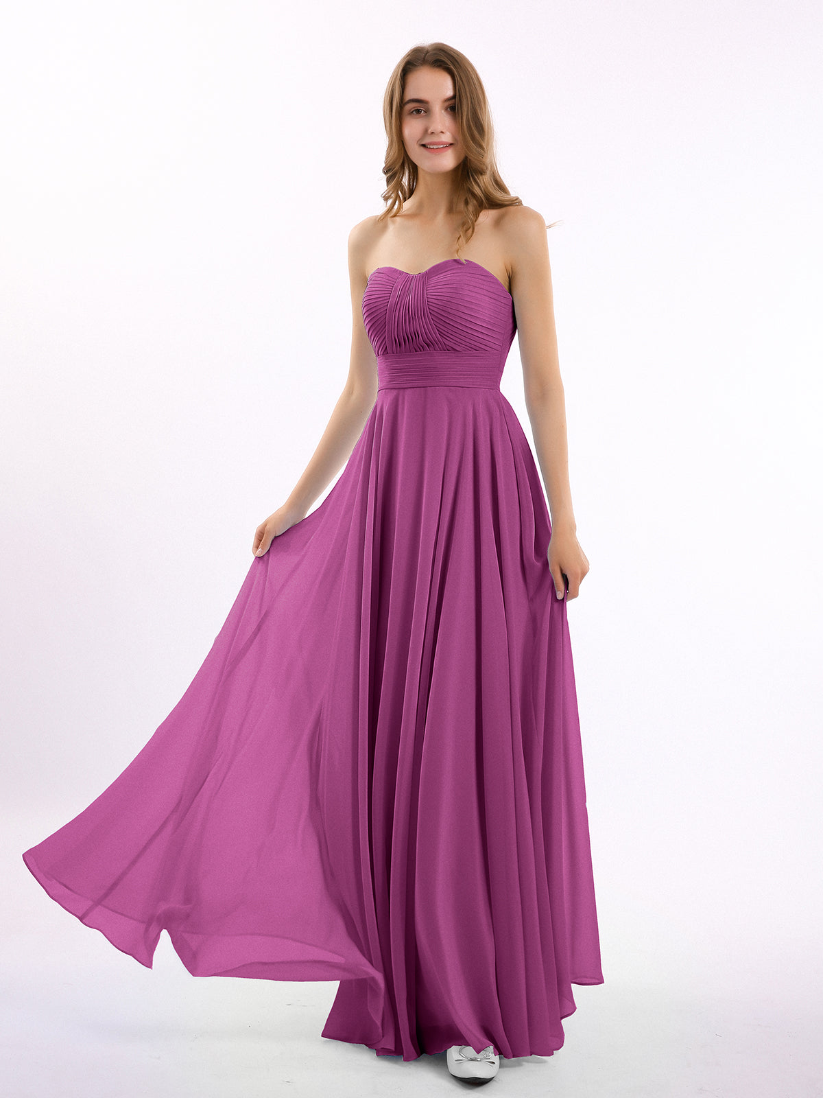 pink orchid bridesmaid dresses BABARONI Strapless Chiffon Pleated Bridesmaid Gowns Orchid Plus Size, Orchid / US18