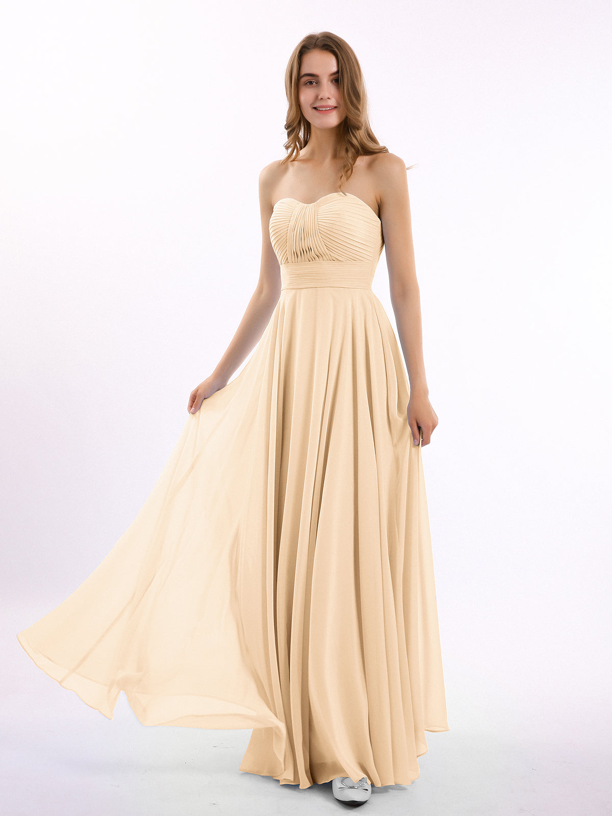 Chiffon Sleeveless Ruched A-line Bridesmaid Dresses Peach