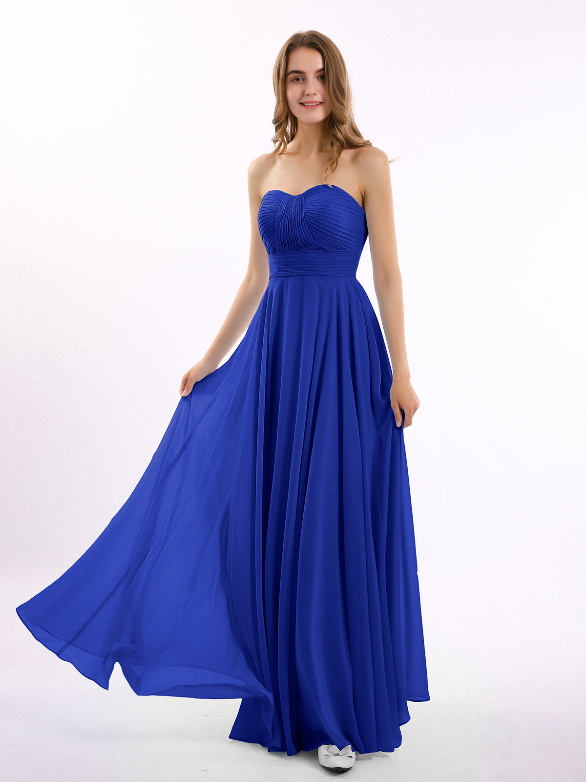 BABARONI Strapless Chiffon Pleated Bridesmaid Gowns Royal Blue, Royal Blue / US0