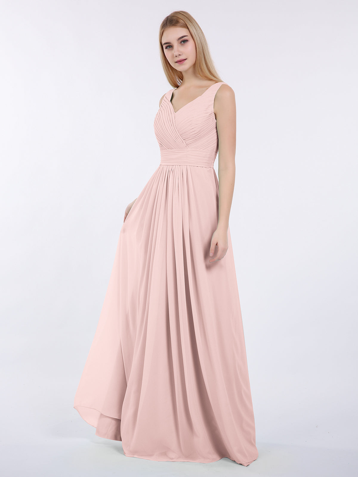 Full Length Chiffon Gowns with Illusion Neck Dusty Rose