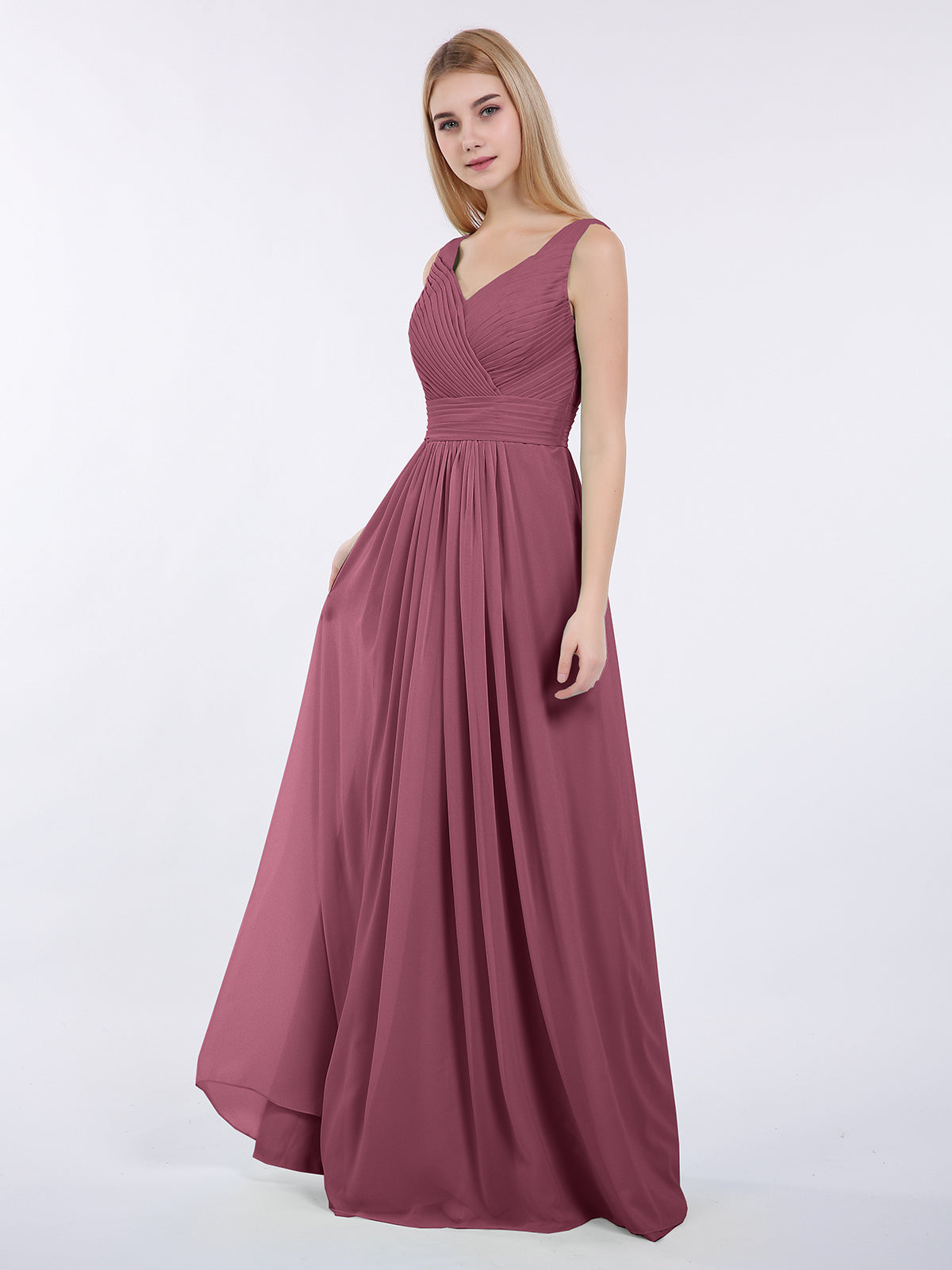 BABARONI V-neck Full Length Chiffon Dress with Pleated Bodice Mulberry, Mulberry / US0 BABARONI V-neck Full Length Chiffon Dress with Pleated Bodice Mulberry, Mulberry / US0
