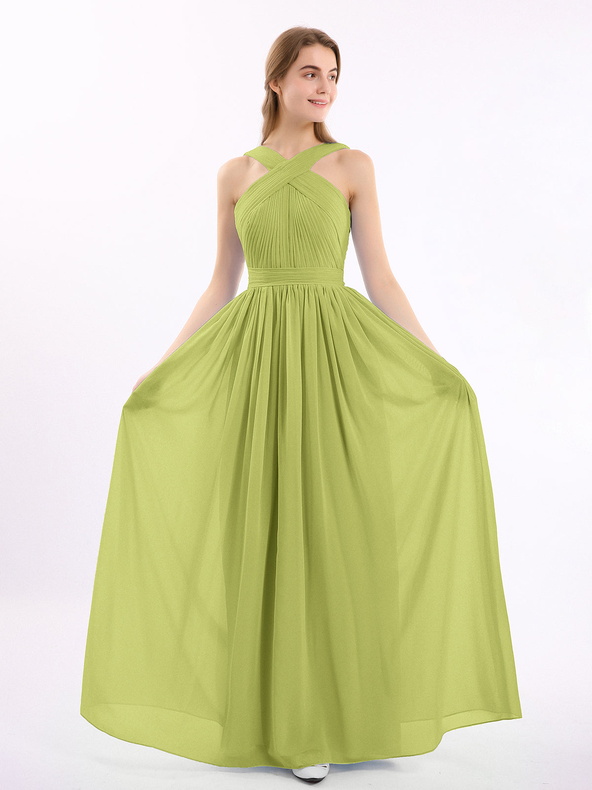 BABARONI Cross Front Chiffon Long Dress with Bow Clover Plus Size, Clover / US18