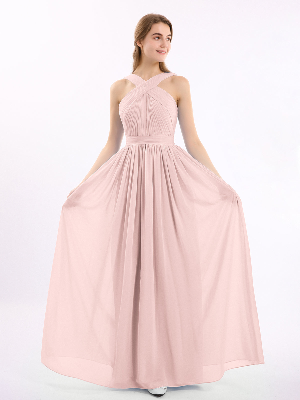 Long Chiffon Dresses with V Neckline Dusty Rose Plus Size