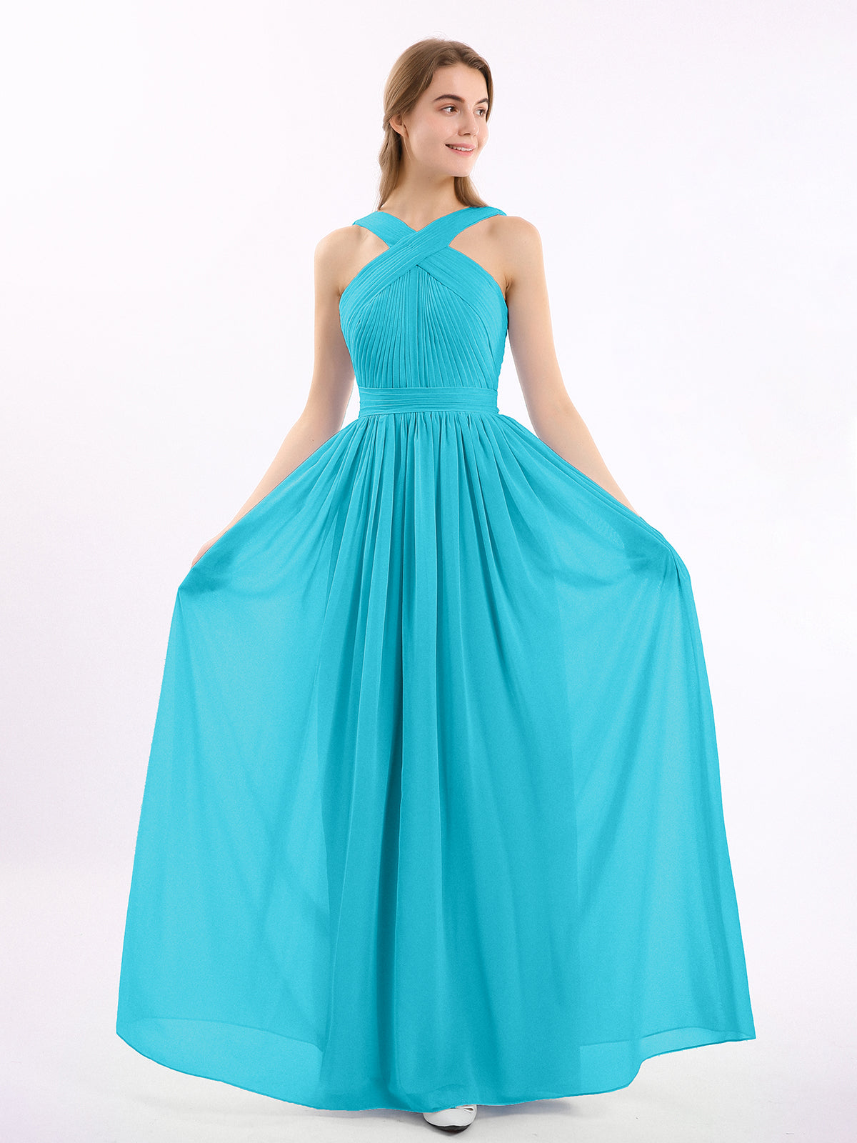 Elegant Short Front Long Back Chiffon Dresses Jade