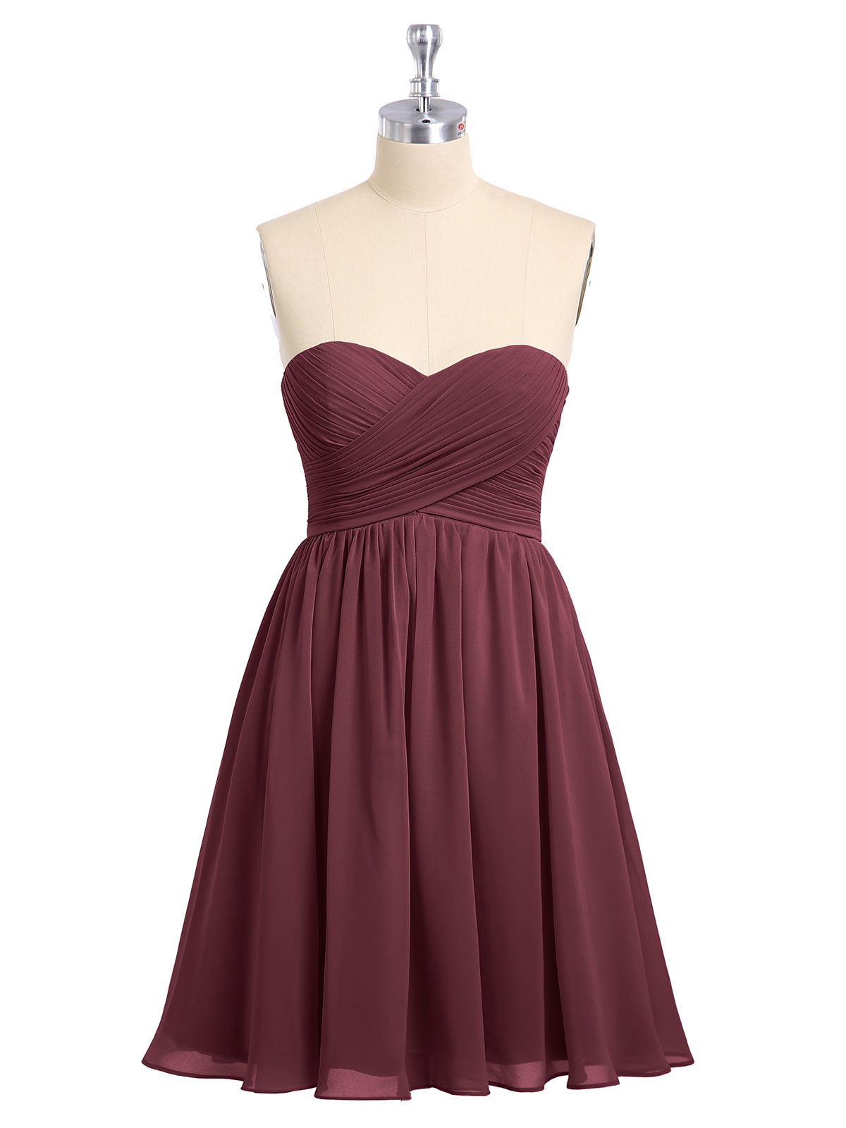 Strapless Short Chiffon Gonws with Sweetheart Cabernet Plus Size