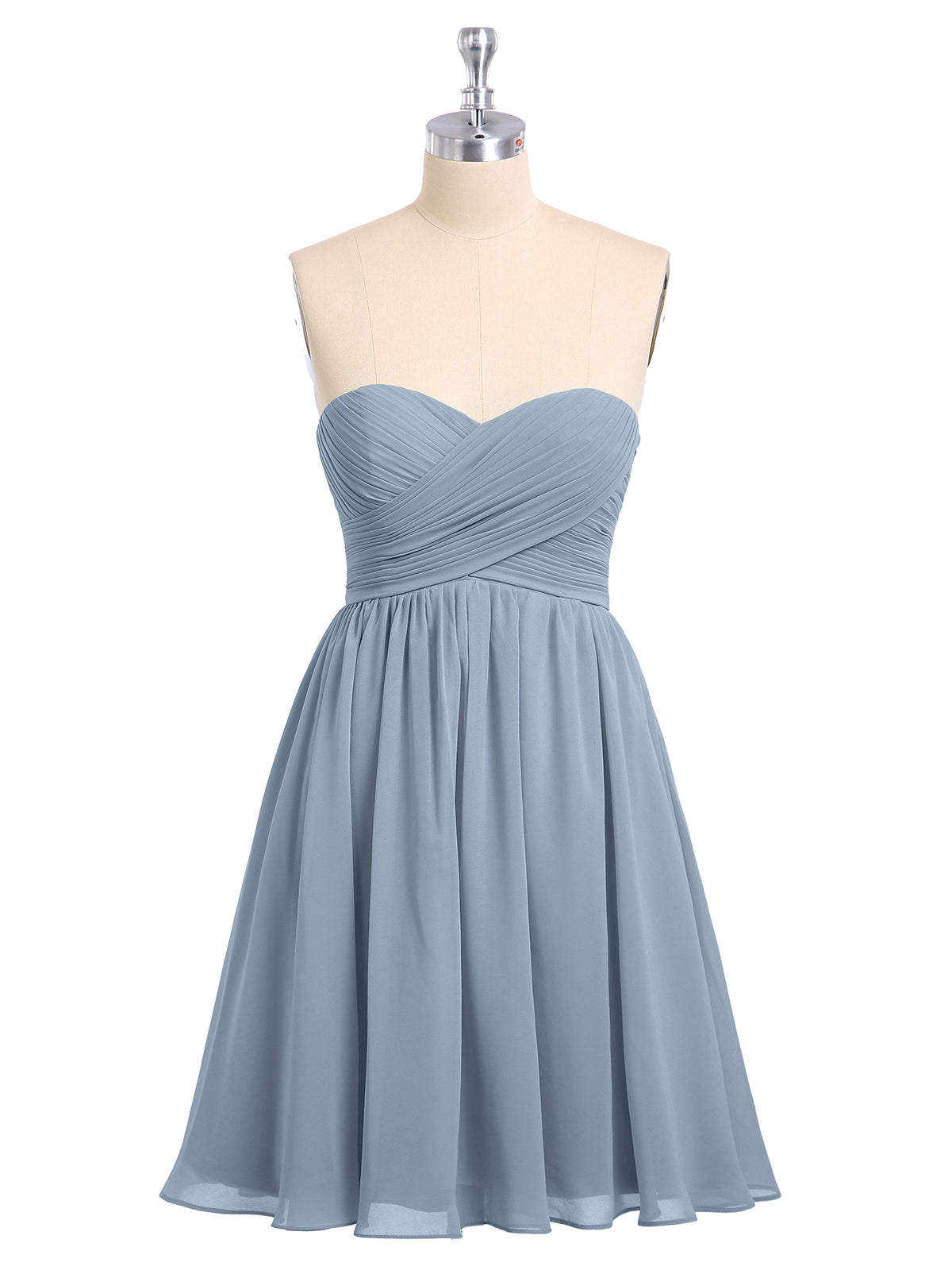 BABARONI Chiffon Dusty Blue Bridesmaid Dresses Sweetheart Short/Mini  Sleeveless Ruched Empire