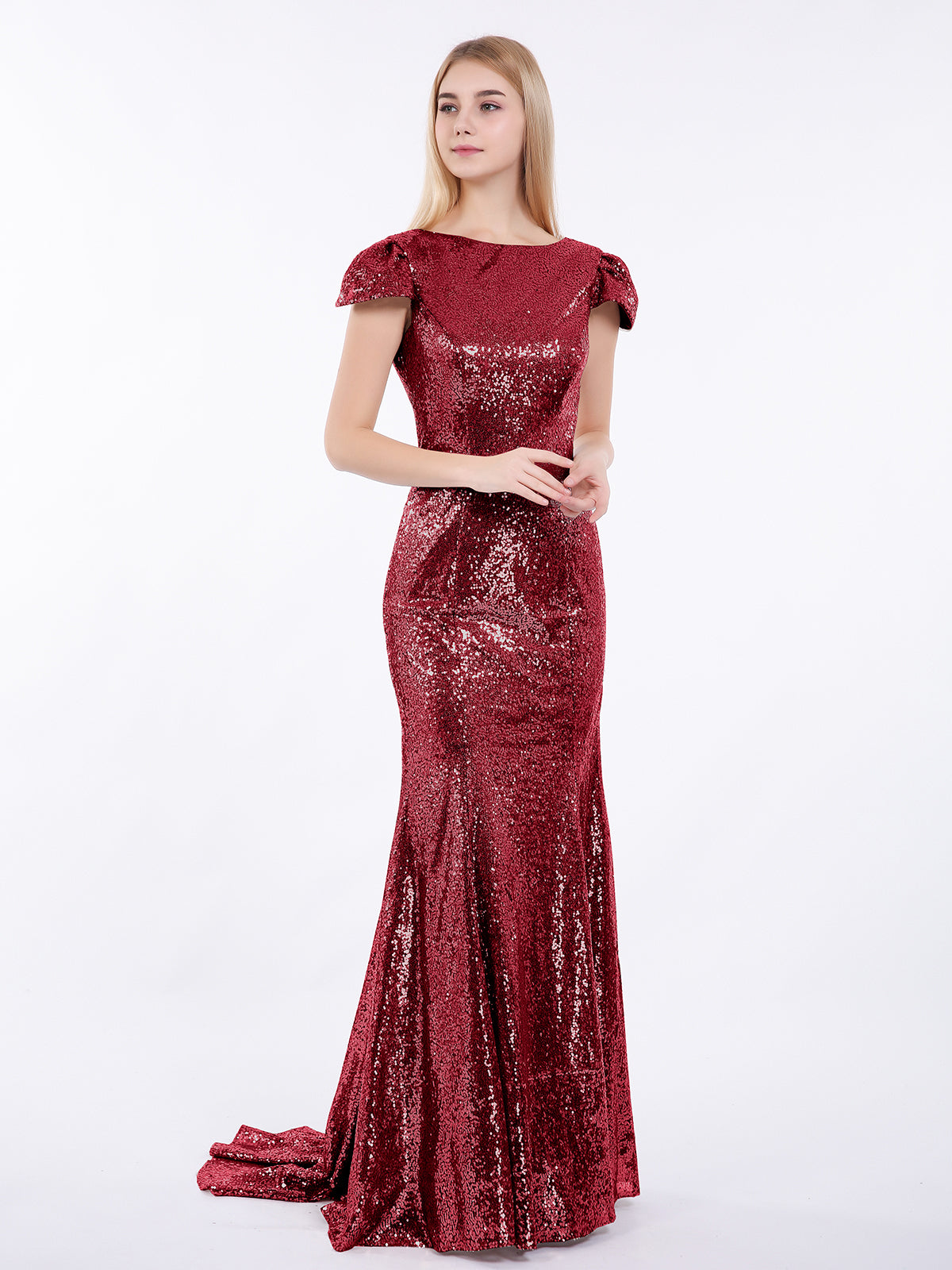 red glitter bridesmaid dresses Mermaid Off-Shoulder Burgundy Sequins Long Bridesmaid Dress FancyVestido