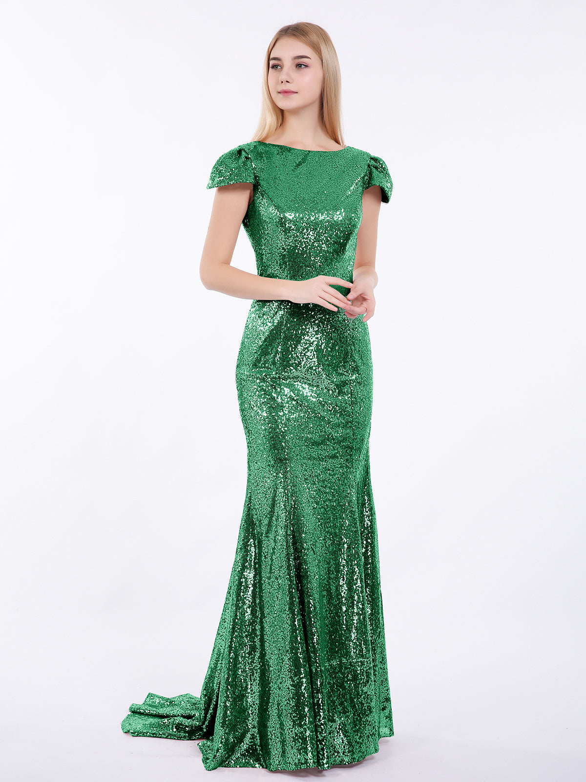 green sparkly mermaid dress Mermaid Green Sequin Prom Dress One Shoulder High Neck main image 1