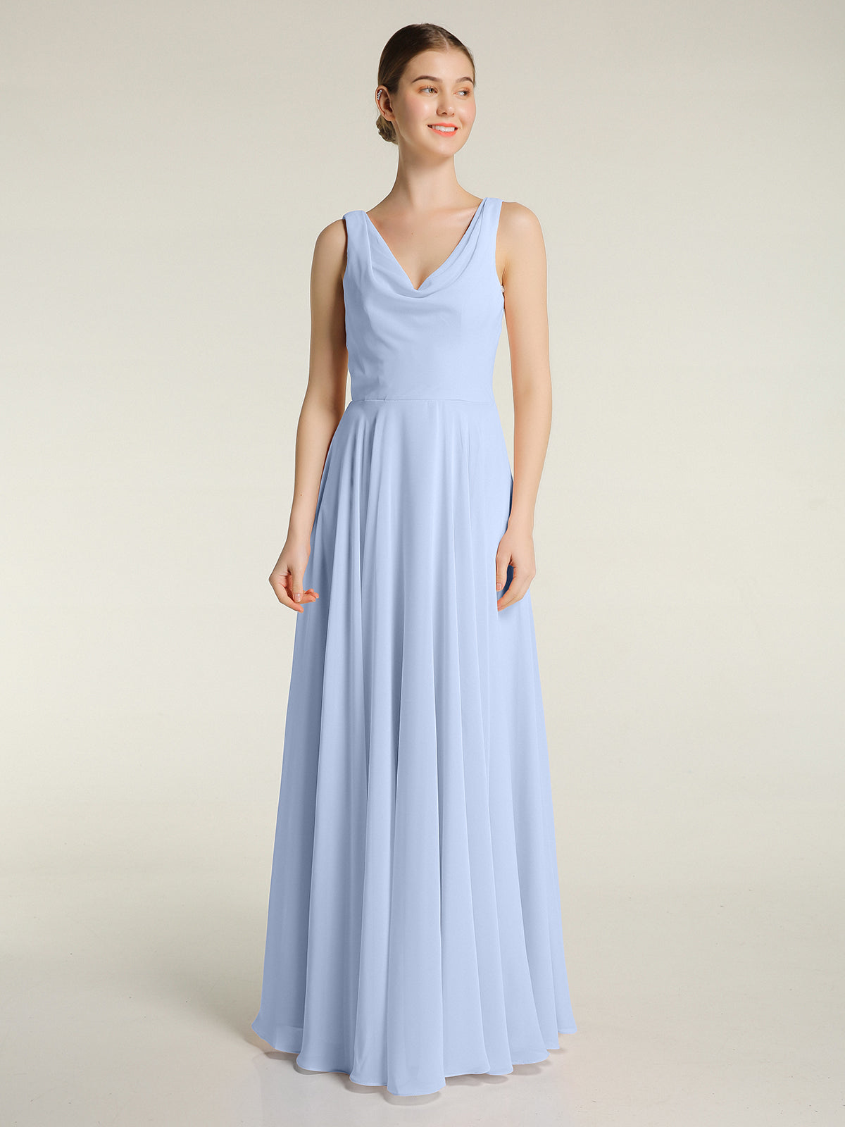 A-line Chiffon Floor Length V Neck Dresses Sky Blue Plus Size