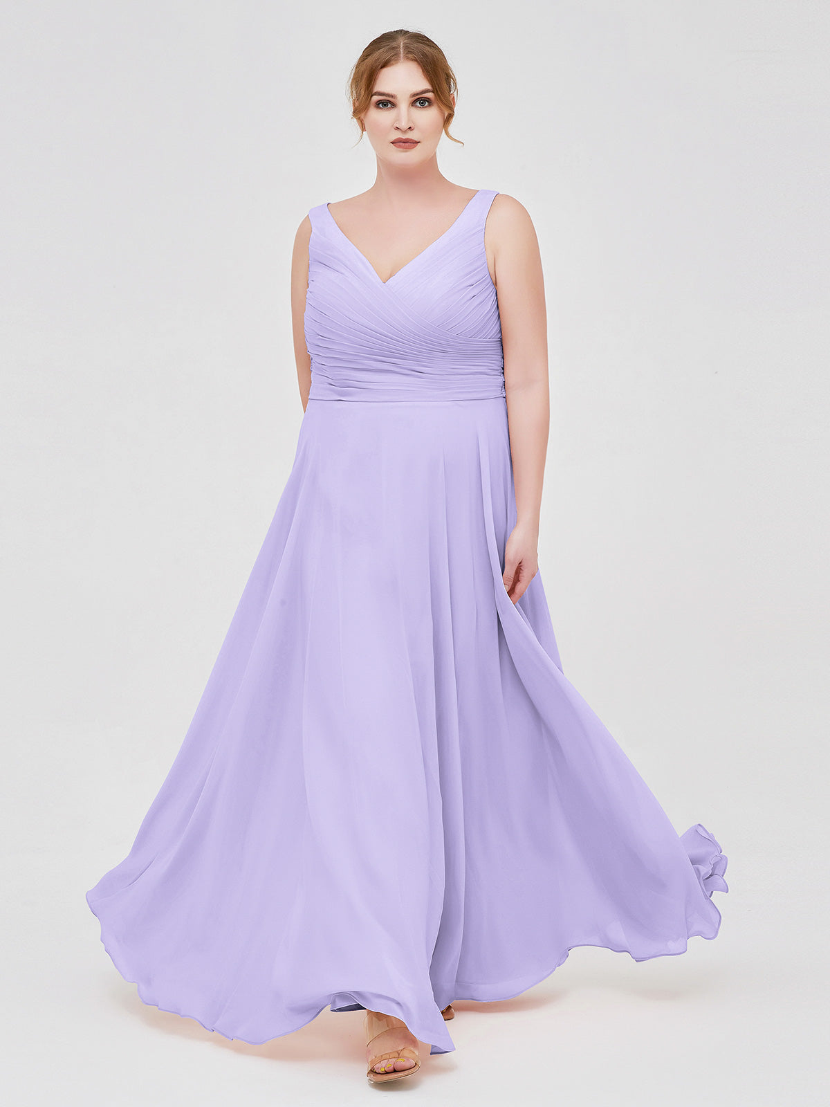 plus size lilac bridesmaid dresses BABARONI Chiffon V-neck Floor-length Straps Bow A-line, Lilac / US0 Size:US 9 / UK 7 / EU 40 persistent_note:Sidewalk Sale *Prices as marked Ball Gowns by Mac UK34) and in custom