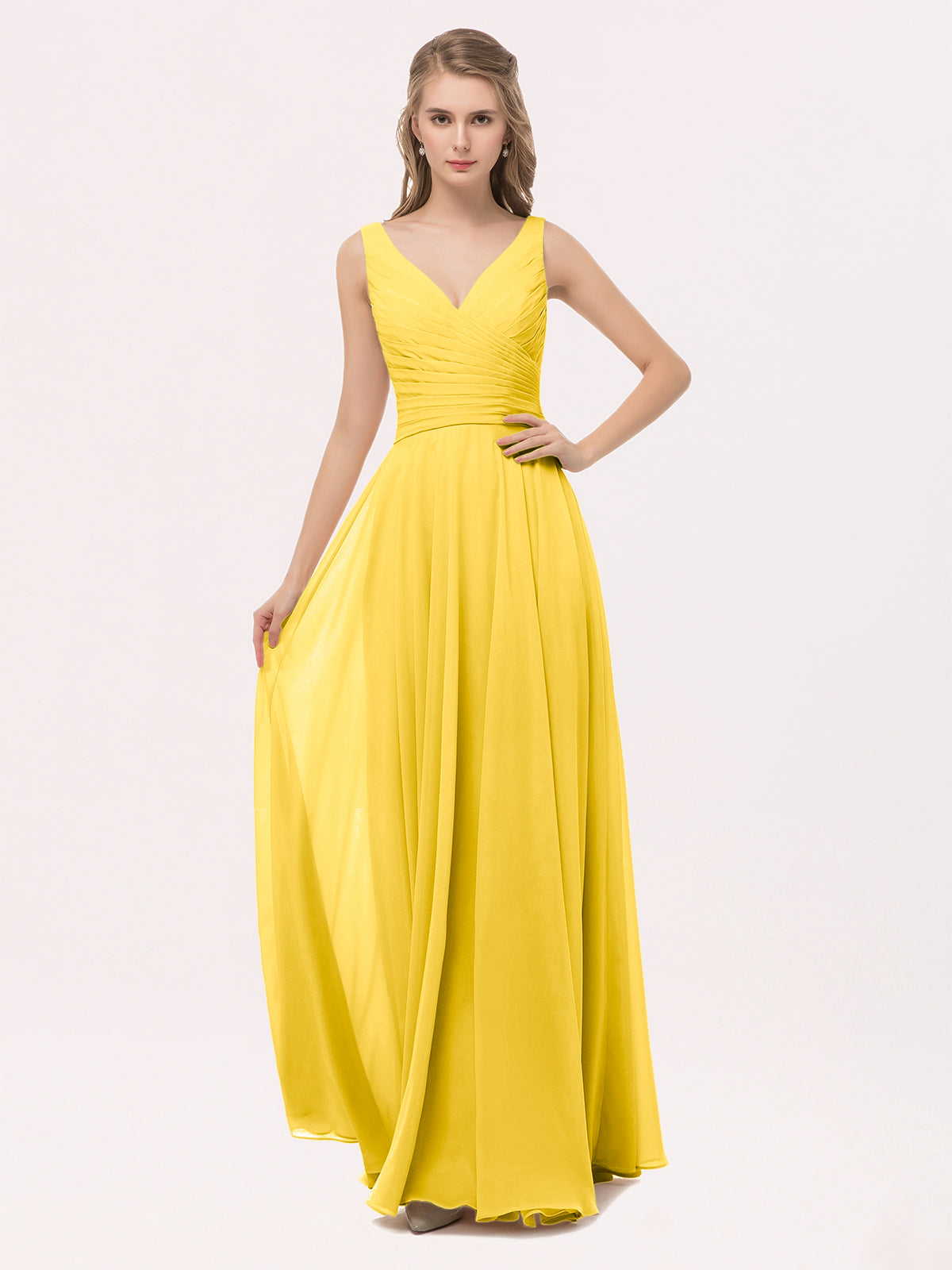 marigold yellow bridesmaid dresses BABARONI V Neck Long Chiffon Dress with Bow Marigold, Marigold / US0