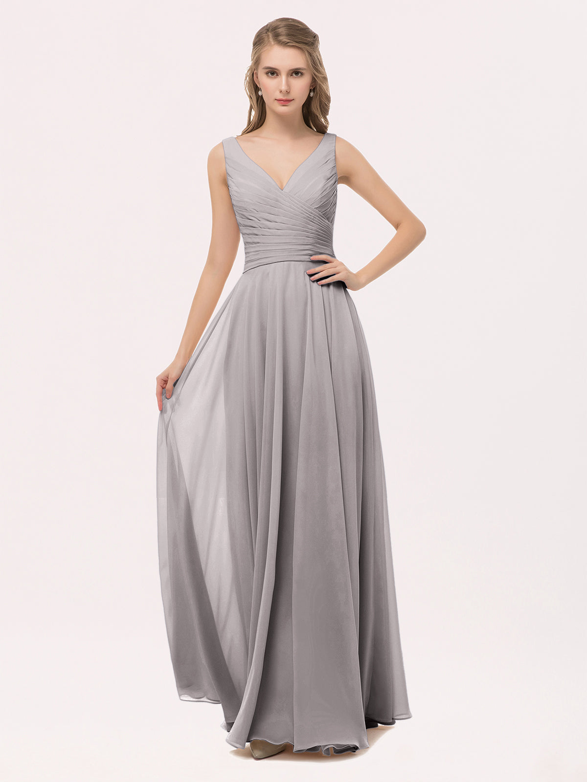 silver grey chiffon dress Silver Bridesmaid Dress Chiffon Size Medium