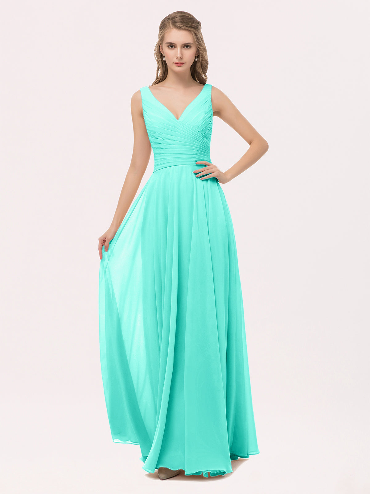 V-neck Chiffon Maxi Bridesmaid Dresses Spa