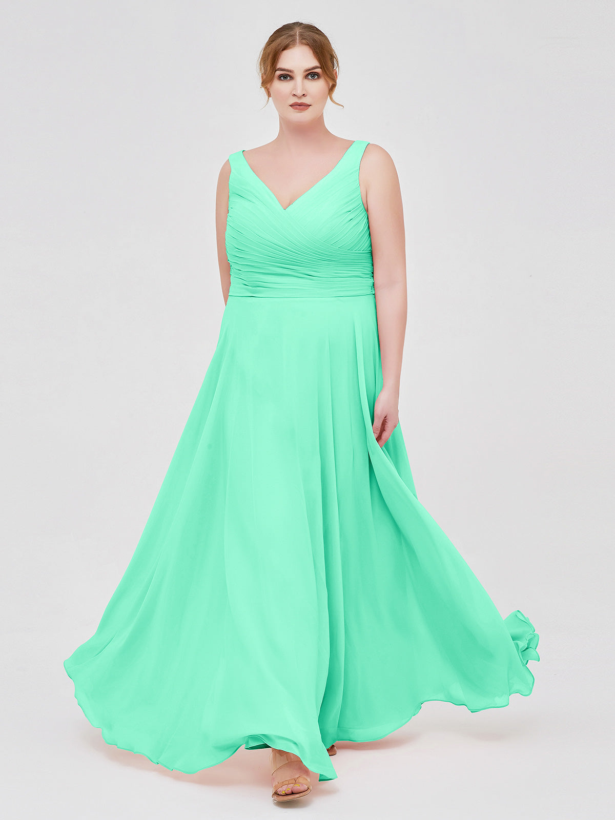 BABARONI V Neck Long Chiffon Dress with Bow Turquoise, Turquoise / US0 BABARONI V Neck Long Chiffon Dress with Bow Turquoise, Turquoise / US0