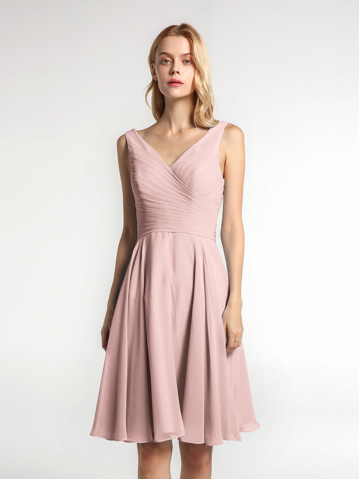 mini dusty rose dress BABARONI V neck Pleated Bodice Circle Skirt Mini Dress Dusty Rose Plus Size, Dusty Rose / US18