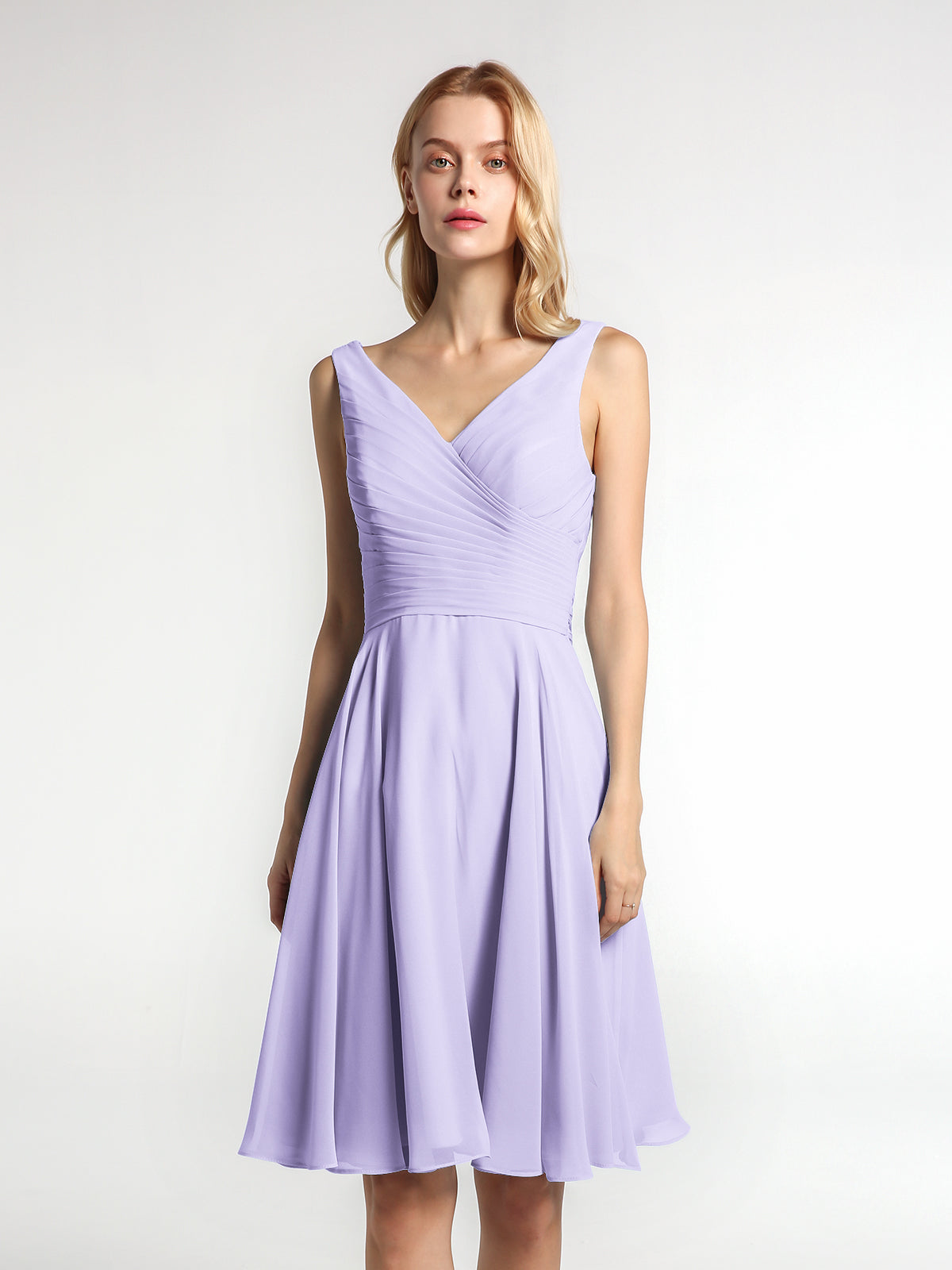 lilac knee length bridesmaid dresses V-Back Knee Length Bridesmaid Dresses