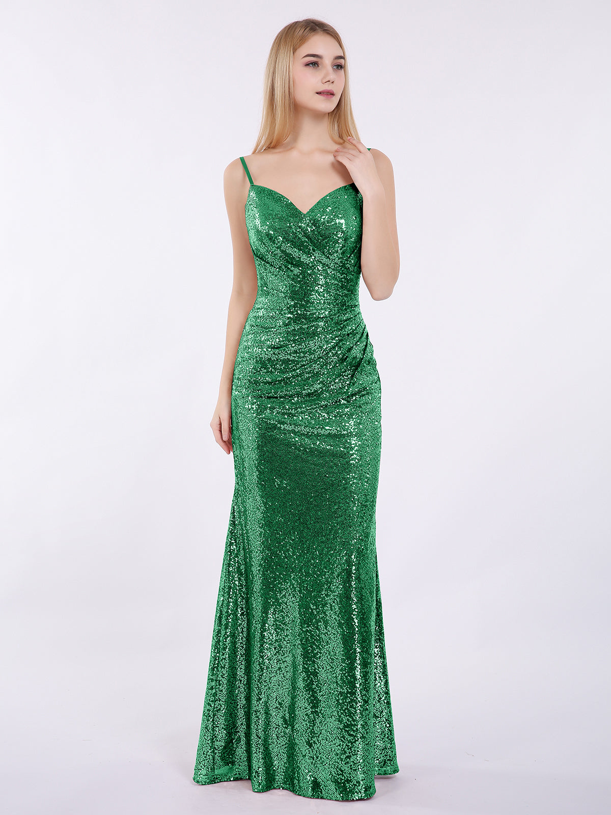 slim fit dress slacks BABARONI Spaghetti Strap Sequins Gown with Sweetheart Dark Green, Dark Green / US0