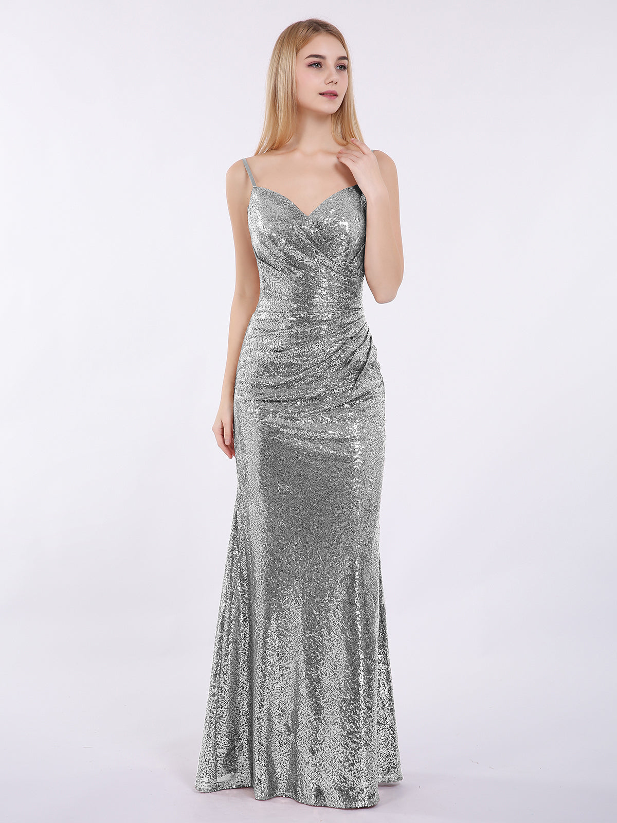 BABARONI Spaghetti Strap Sequins Gown with Sweetheart Silver, Silver / US0
