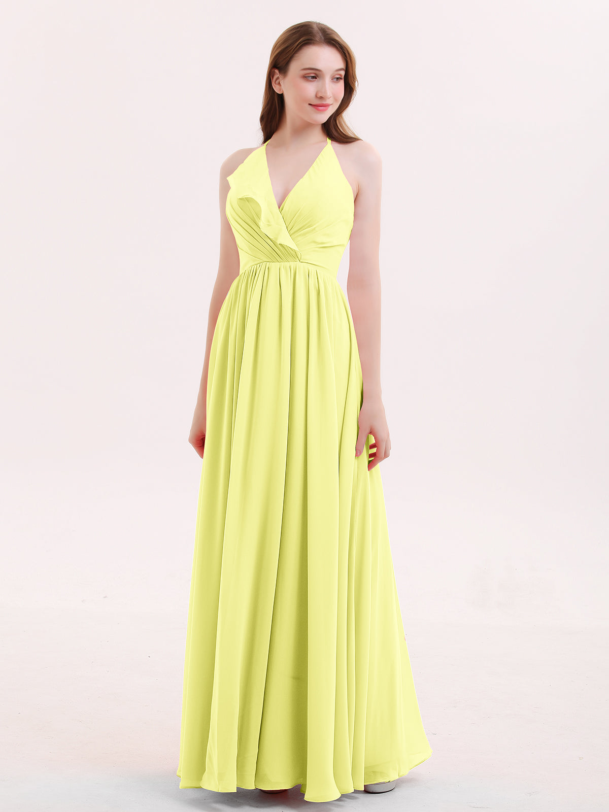 Long Halter Chiffon Dresses of Bridesmaid Daffodil Plus Size